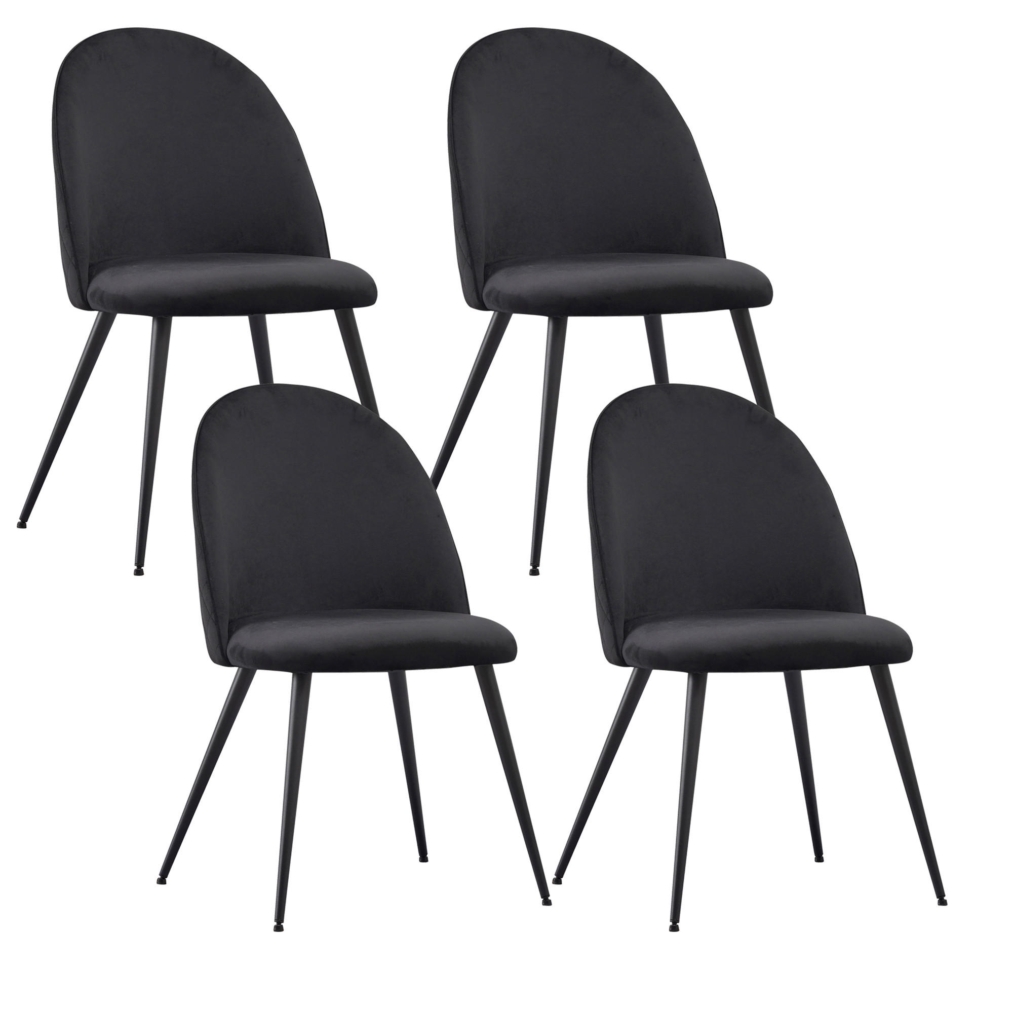 STUHL CAPO Samtbezug Metallbeine 4er Set Schwarz - Schwarz, Textil/Metall (53/84/44cm) - Albatros