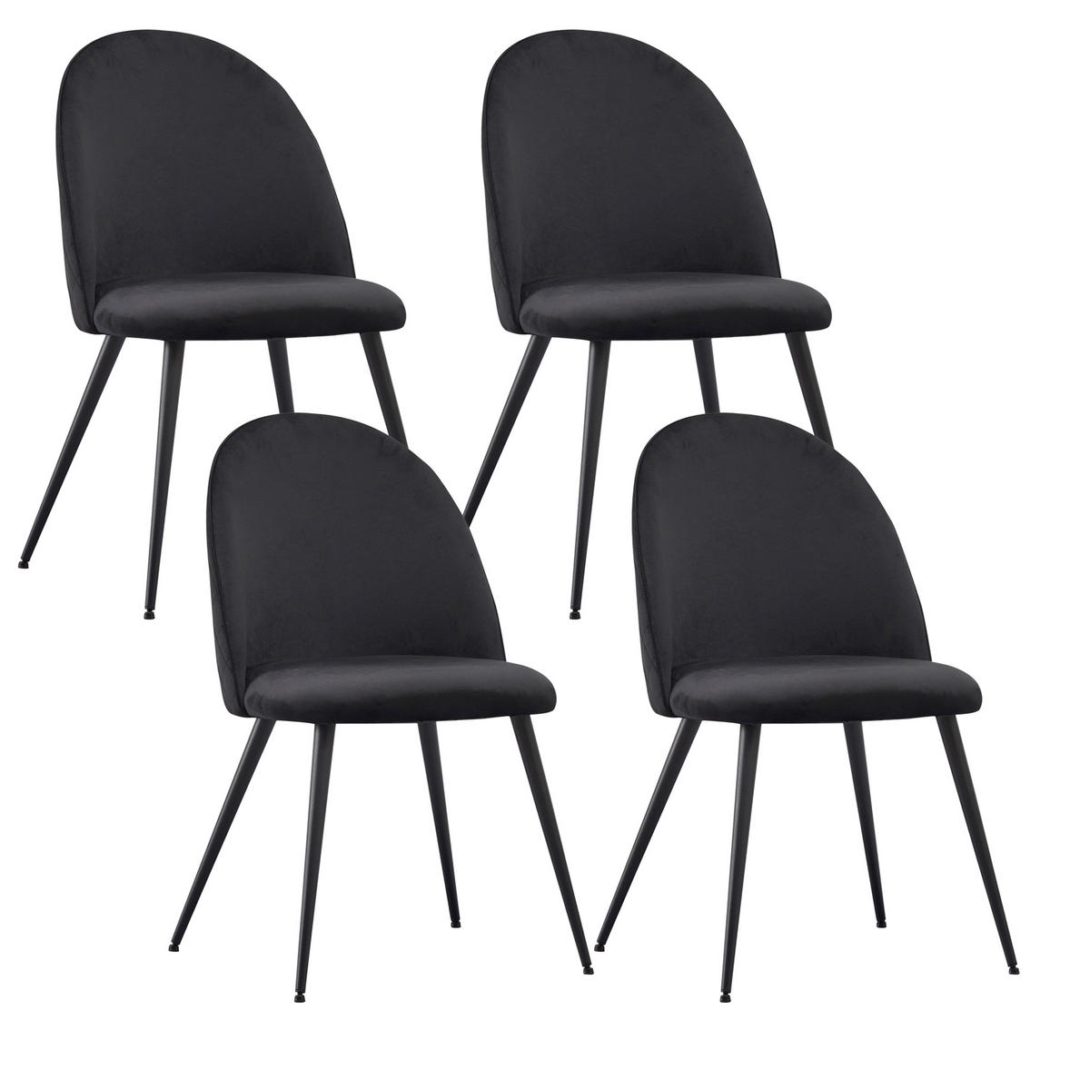 STUHL CAPO Samtbezug Metallbeine 4er Set Schwarz - Schwarz, Textil/Metall (53/84/44cm) - Albatros