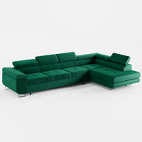 ECKSOFA VEMO NOVA Rechts Dunkelgrün Velours-Stoff mit Schlaffunktion und Bettkasten - Dunkelgrün, Textil (341/202cm) - Barchello