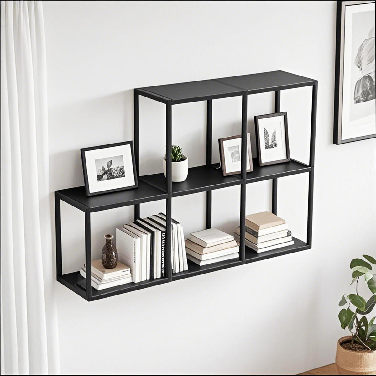 SADA NÁSTĚNNÝCH POLIČEK 5 KS Nostened - černá, kov (27.5/27.5/20cm) - [en.casa]