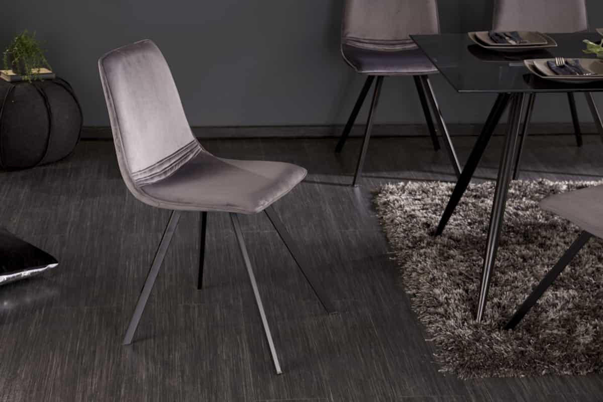 STUHL AMSTERDAM CHAIR Samt Dunkelgrau 85 cm - Schwarz/Grau, Textil/Metall (47/83/59cm) - riess-ambiente