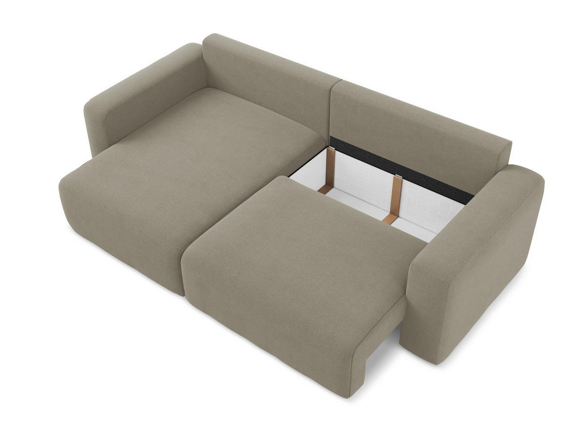 ECKSOFA mit Schlaffunktion links Strukturstoff Stoff Beige - Beige/Schwarz, Kunststoff/Textil (149/244cm) - Makamii