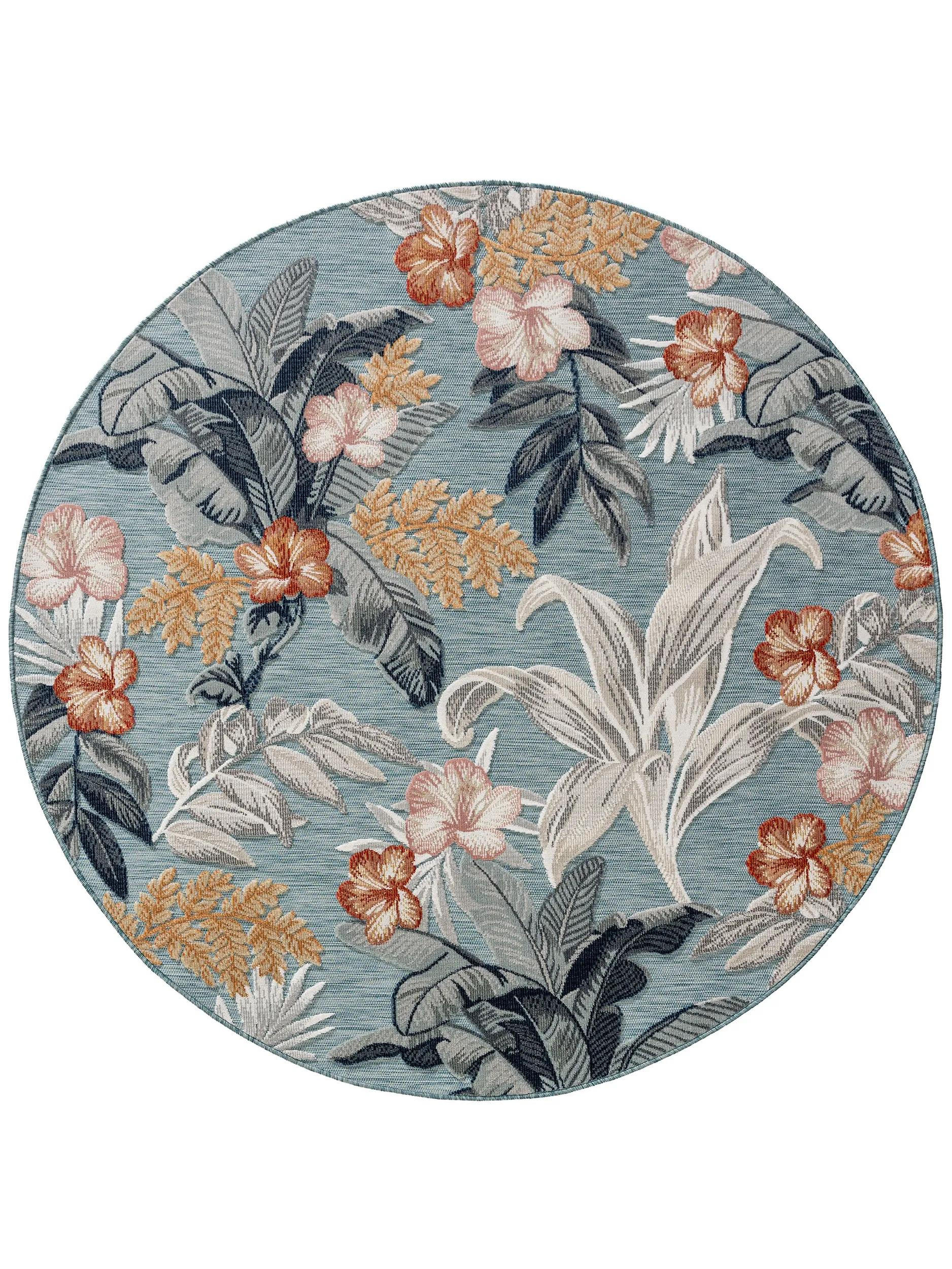 OUTDOORTEPPICH Flora Multicolor ø 200 cm rund - Blau/Creme, Kunststoff (200/200cm) - benuta