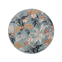 OUTDOORTEPPICH Flora Multicolor ø 200 cm rund - Blau/Creme, Kunststoff (200/200cm) - benuta