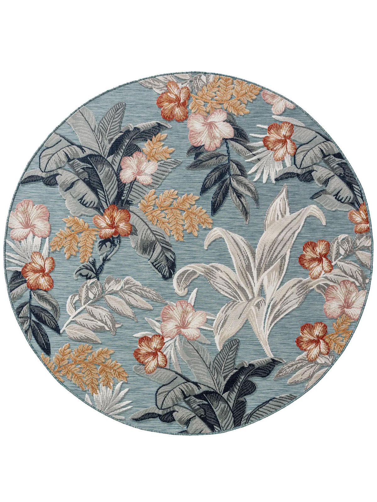 OUTDOORTEPPICH Flora Multicolor ø 200 cm rund - Blau/Creme, Kunststoff (200/200cm) - benuta