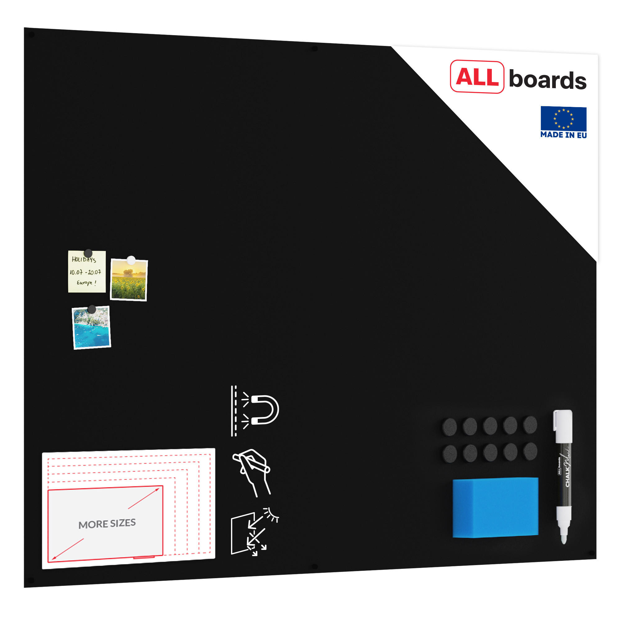 MAGNETPLATTE rahmenloses SLIMboard - Kreideoberfläche - 150x120 cm - Schwarz, Metall (150/120/0.3cm) - ALLboards