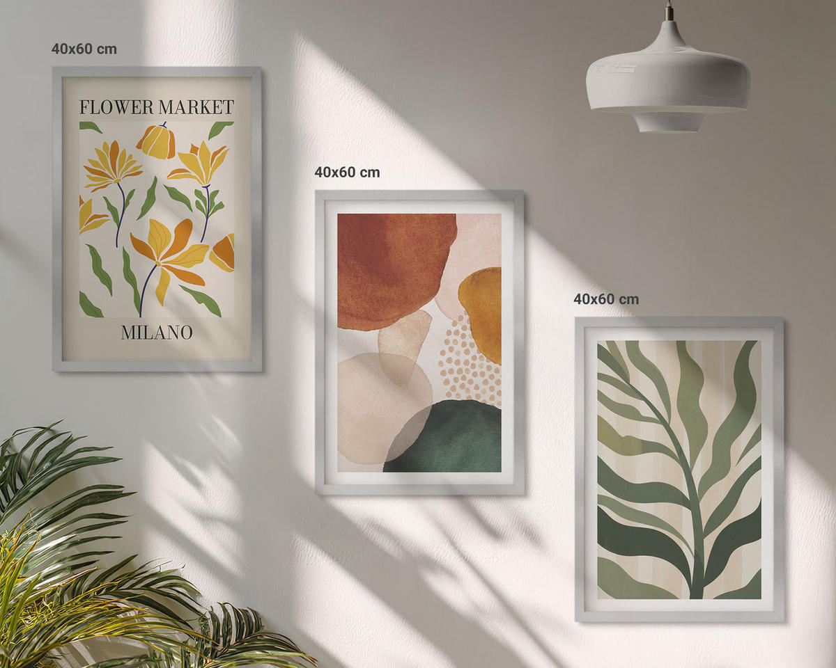 BILDER SET 3er Set - 40x60 cm Silberner Rahmen - Florale abstrakte Formen - Silberfarben, Kunststoff (40/60cm) - TULUP