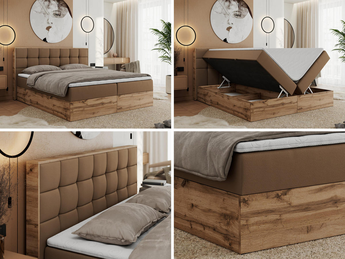 BOXBETT ALBERO 1 - 140/200 Braun Kunstleder - H4 - Braun, Holz/Textil (140/200cm) - MKS