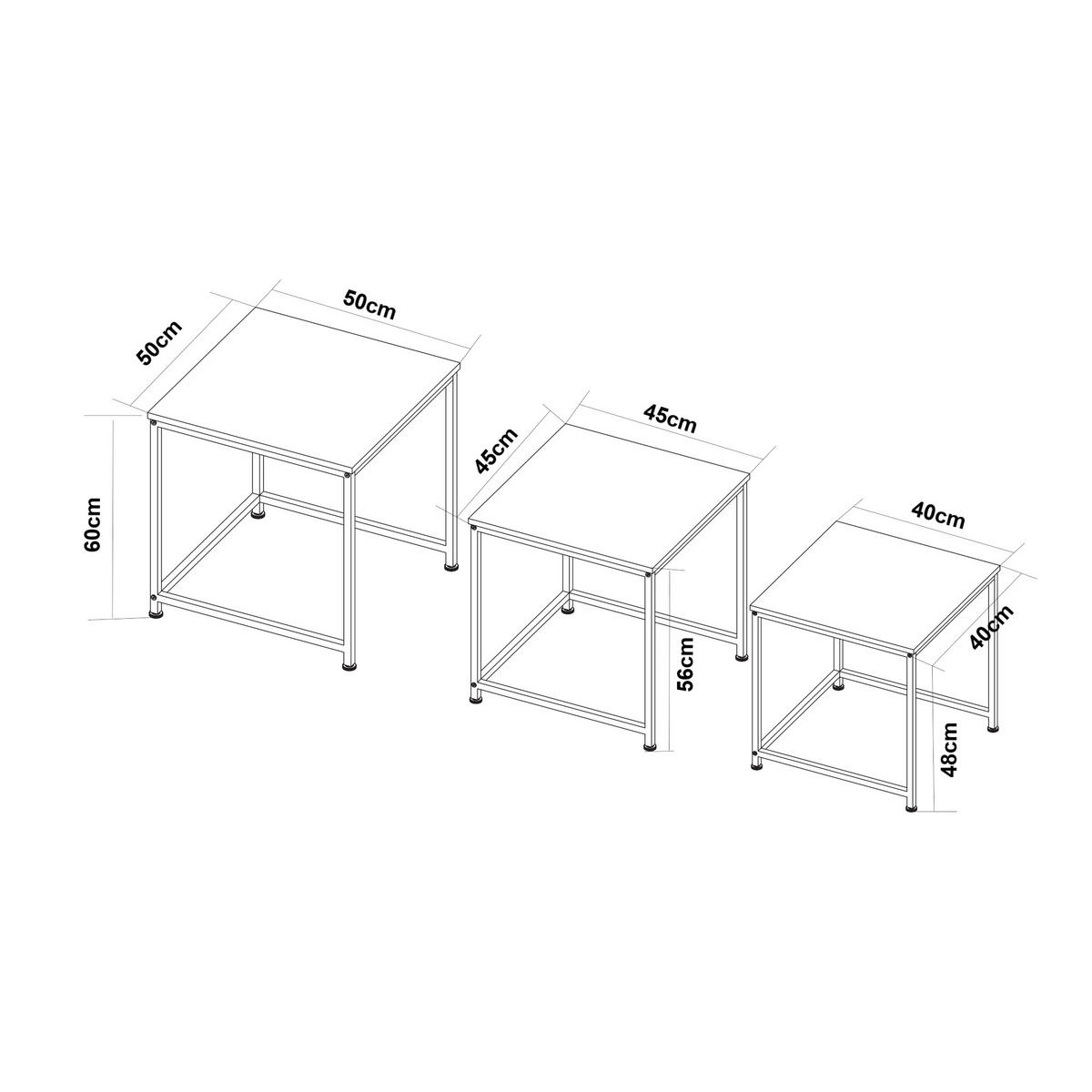 BEISTELLTISCH-SET 3 TLG. Trollhättan - Schwarz/Weiß, Holzwerkstoff/Metall (50/50/60cm) - [en.casa]