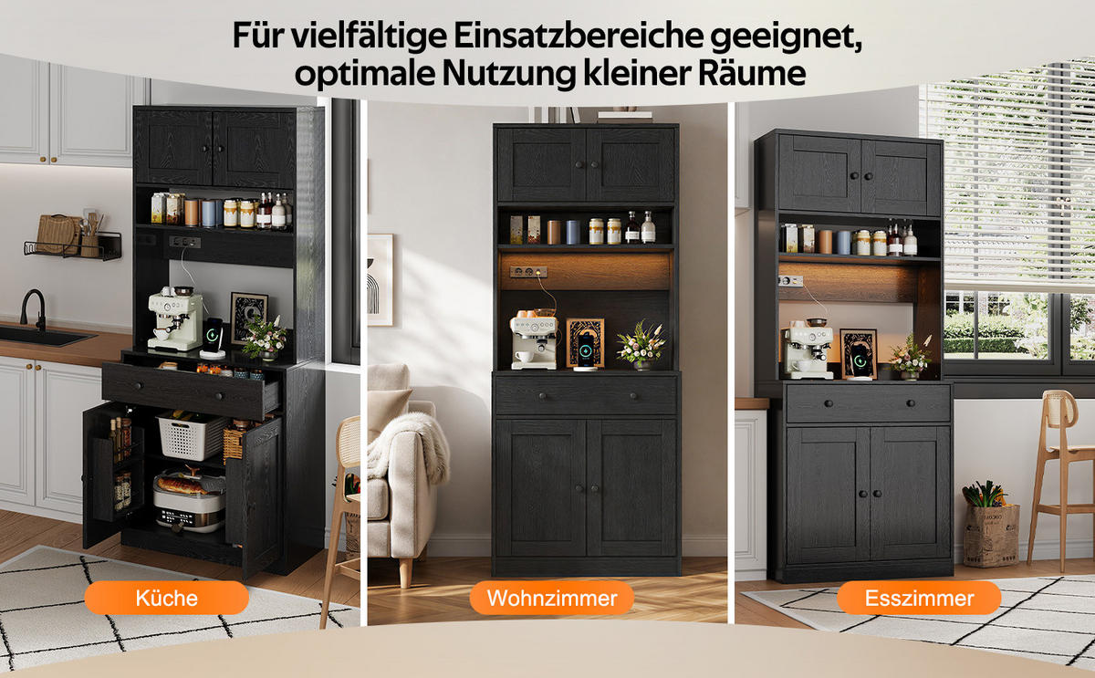 GESCHIRRSCHRANK Schwarz 72/40/180 - Schwarz, Holzwerkstoff (72/180/40cm)