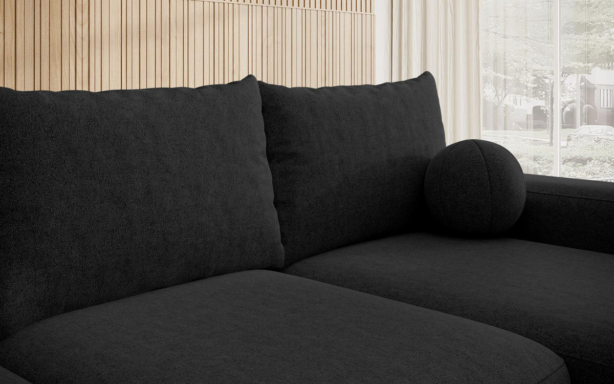 ECKSOFA Carnos mit Ballkissen, Schwarz Chenille, rechtsseitig - Schwarz, Kunststoff/Textil (264/162cm) - Selsey