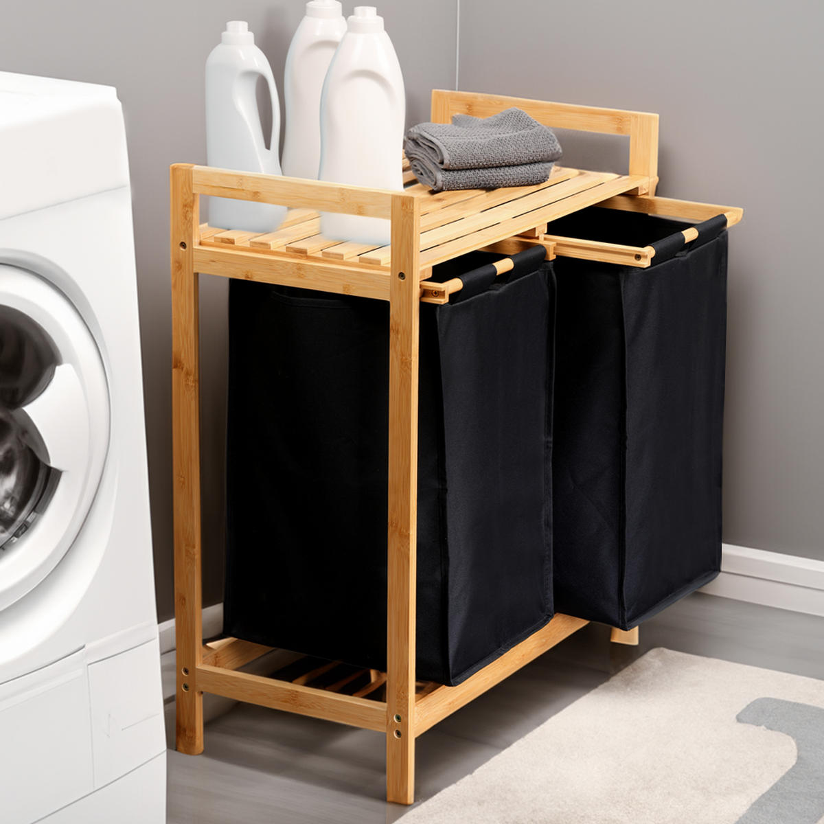 WÄSCHEKORB aus Bambus 64/33/73 cm - Schwarz, Naturmaterialien (33/73/64cm) - Kesper