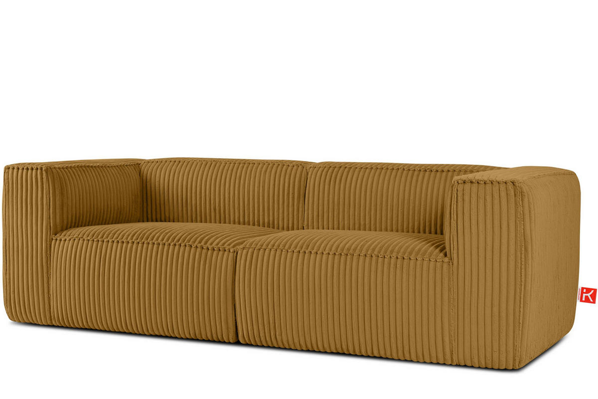 3-SITZER-SOFA FEROX Modern, Cord-Stoff, gelb - Gelb, Textil (246/73/96cm) - KONSIMO®