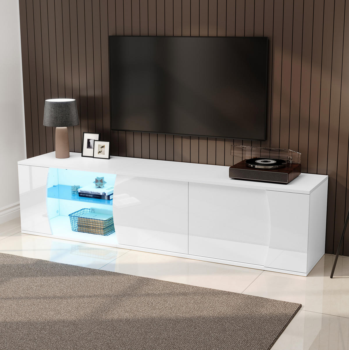 TV-ELEMENT mit 3 Türen und LED 180 x 40 x 45 cm Weiß - Weiß, Holzwerkstoff (40/45/180cm) - Beauniv