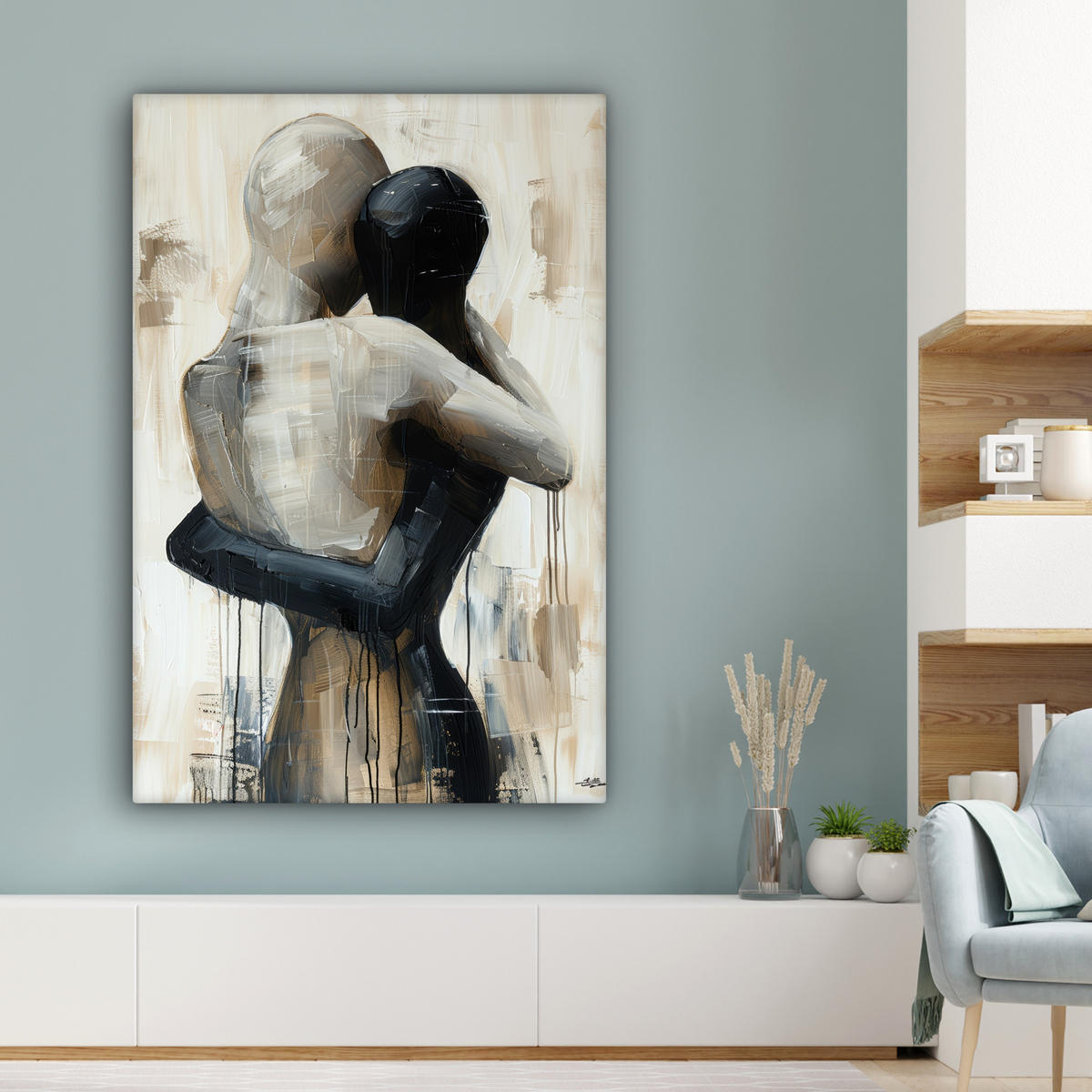 LEINWANDBILD Abstrakt - Liebe - Schwarz und weiß - Modern Deko XXL 80x120 cm - Schwarz, Textil (80/120cm) - MuchoWow