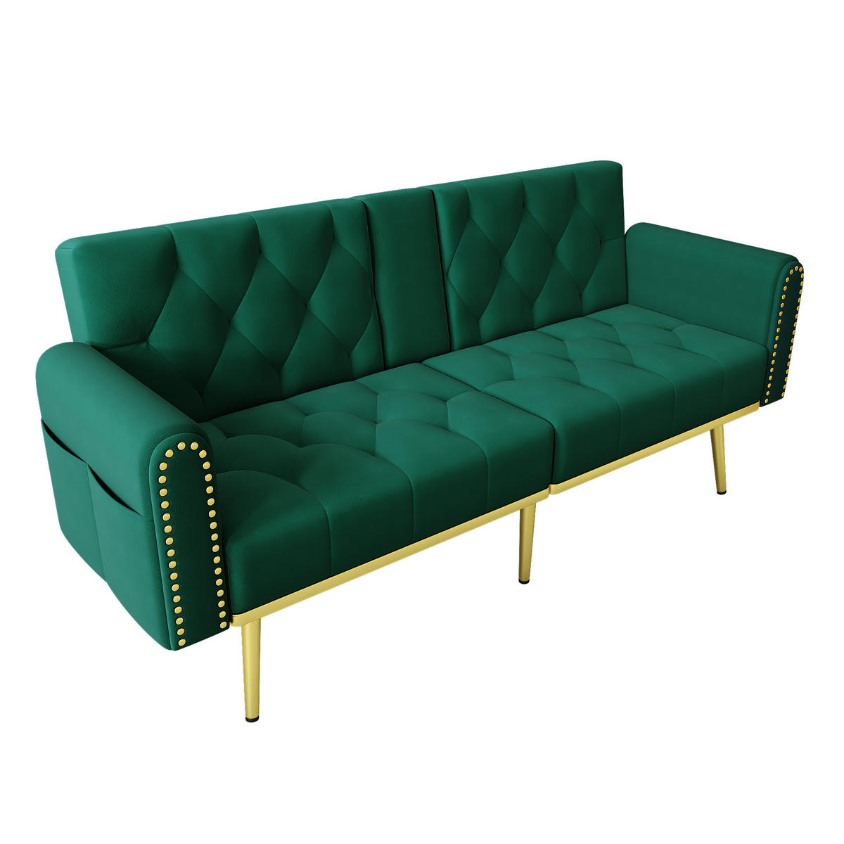 SCHLAFSOFA ausklappbar mit 3 Winkeln und Getränkehalter, Grün - Grün, Textil (175/73.5/80cm)