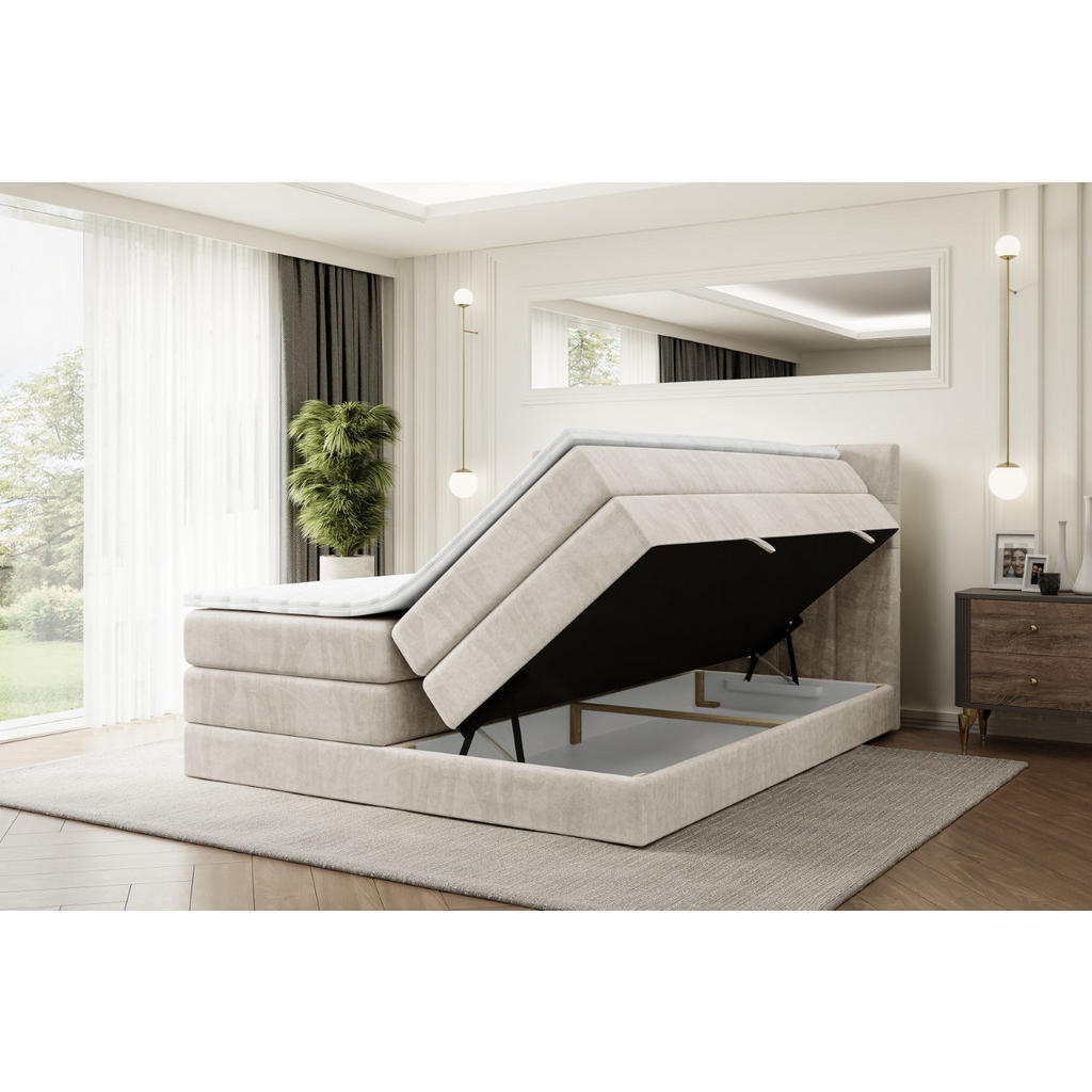 Thumbnail - Altdecor Boxspringbett, Ecru, Holzwerkstoff, Höhe ca. 38 cm, 200x200 cm, Schlafzimmer, Betten, Boxspringbetten