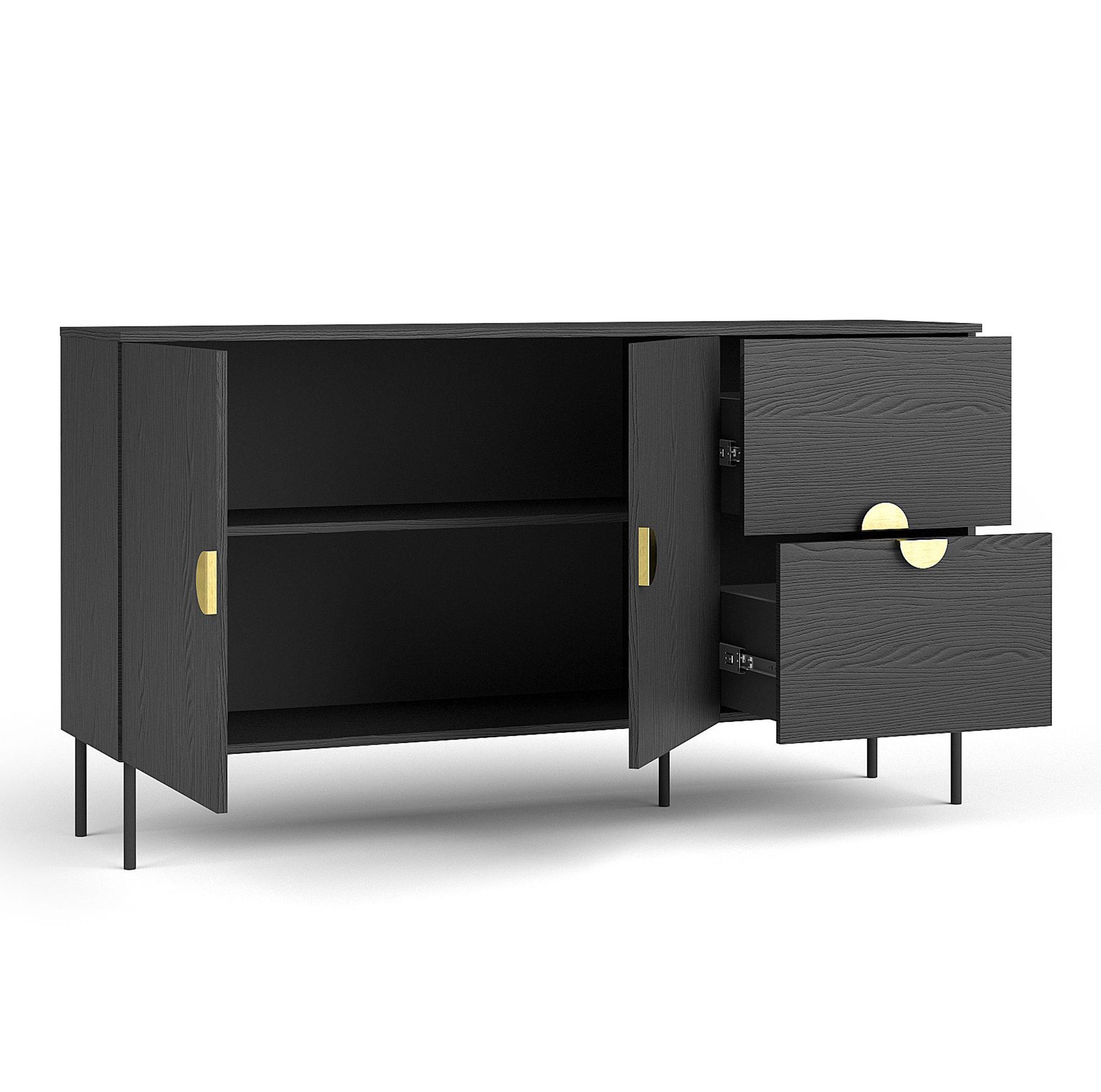 SIDEBOARD Brunelli 2T 2S Dunkelgrau 160/87,6/40 cm – mit geräumigen Schubladen - Dunkelgrau/Schwarz, Holzwerkstoff/Metall (160/87.6/40cm) - AX Living
