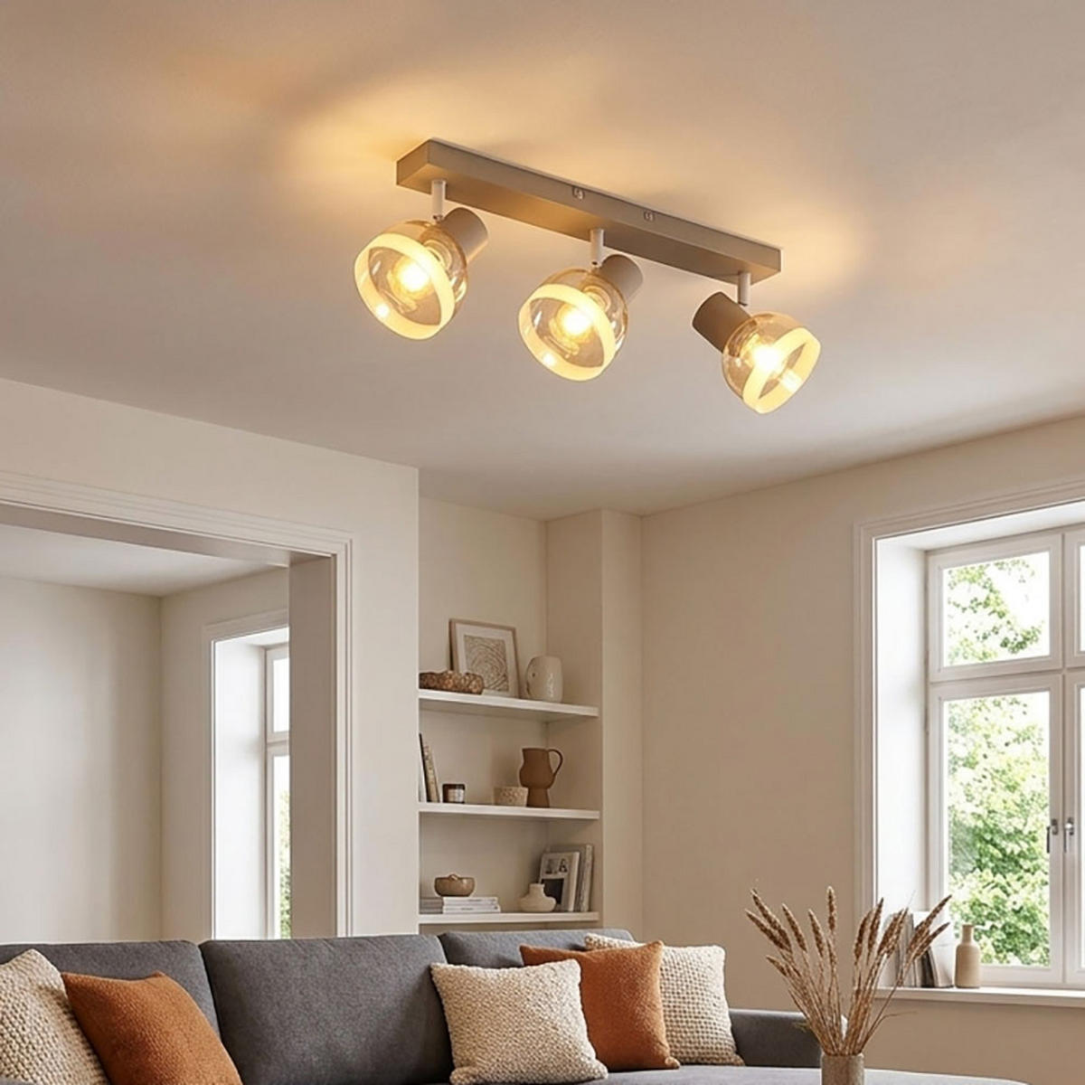 WANDLEUCHTE KAIRO, Metall, Glas, Sandfarben, 3-flammig - Bernsteinfarben, Glas (10/14/41cm) - Globo Lighting
