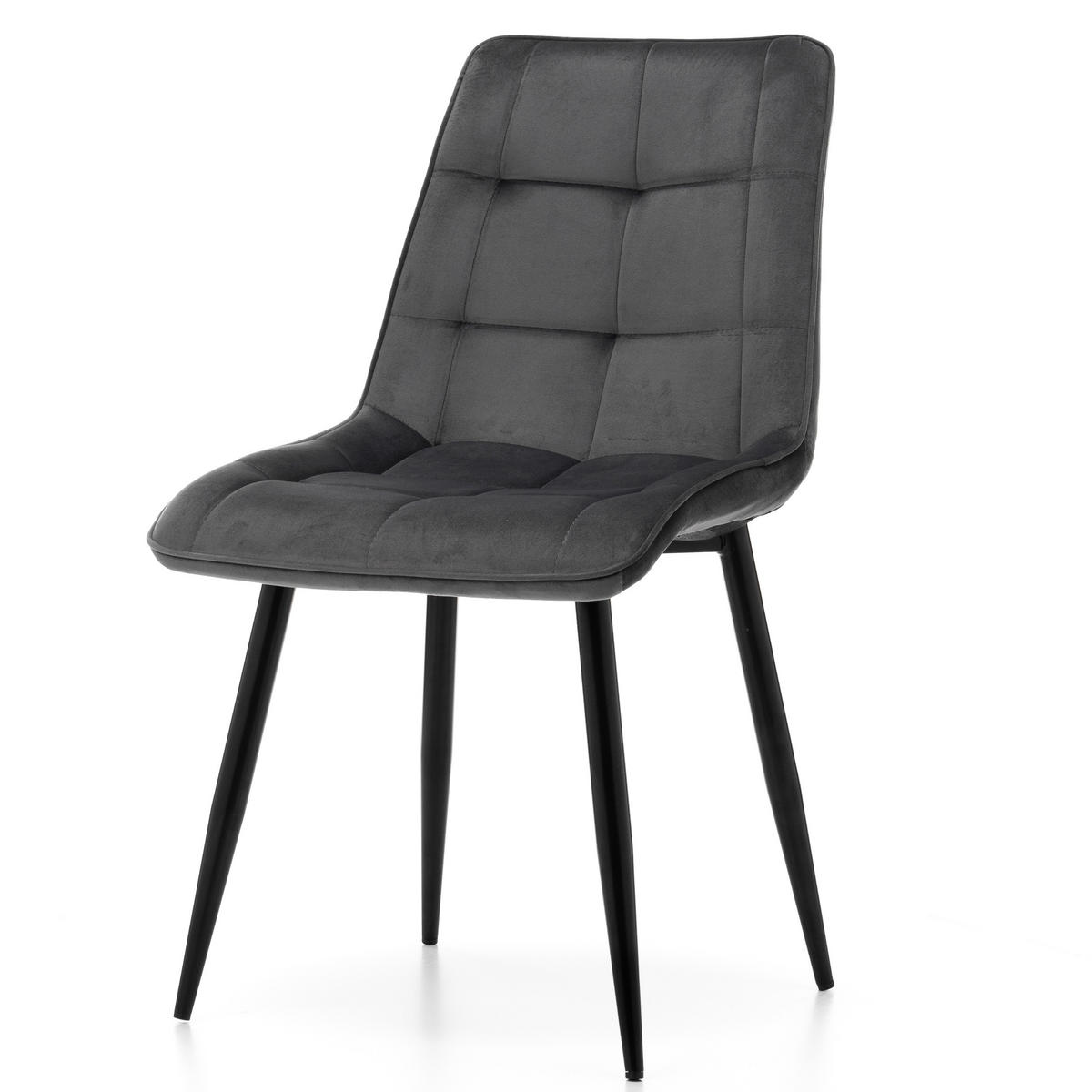 STUHL CHIC gespolsterter mit Steppung - grau - Samt Velours - Schwarz/Grau, Metall (50/88/47cm) - NEW HOME