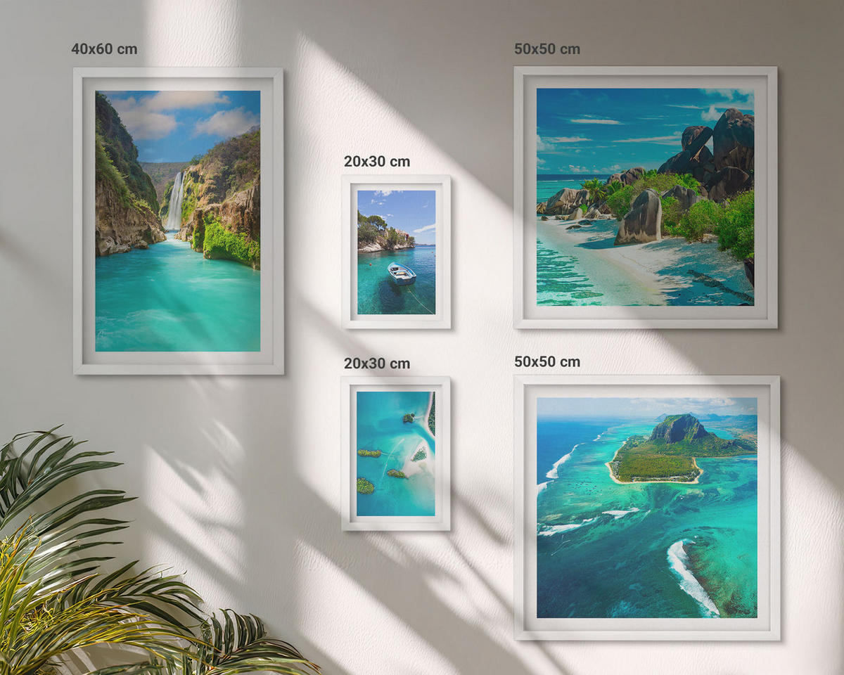 WANDBILDER 5er-Set - 50x50 cm & 20x30 cm & 40x60 cm Weißer Rahmen - Seeboote Hirsche Berge - Weiß, Kunststoff (40/60cm) - ArtPrintCave
