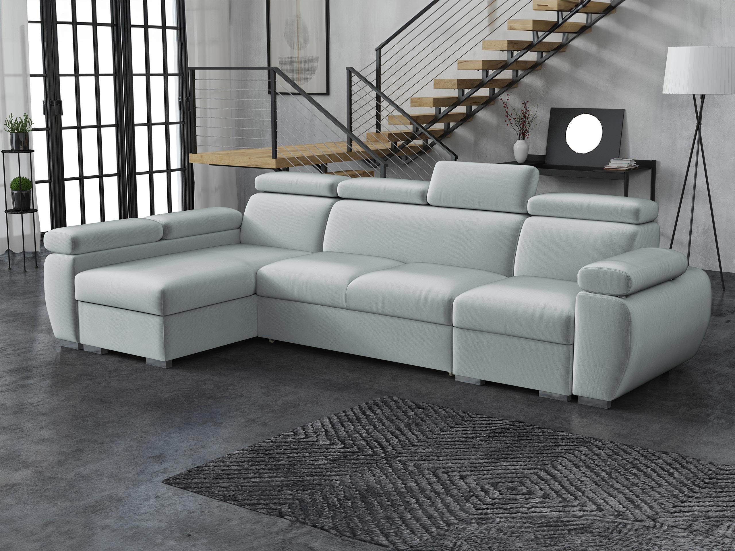 ECKSOFA Boston LCP, Seite: Links LCP+2R+1P(65) - Silberfarben/Hellgrau, Holz/Textil (320/170cm) - MIRJAN24