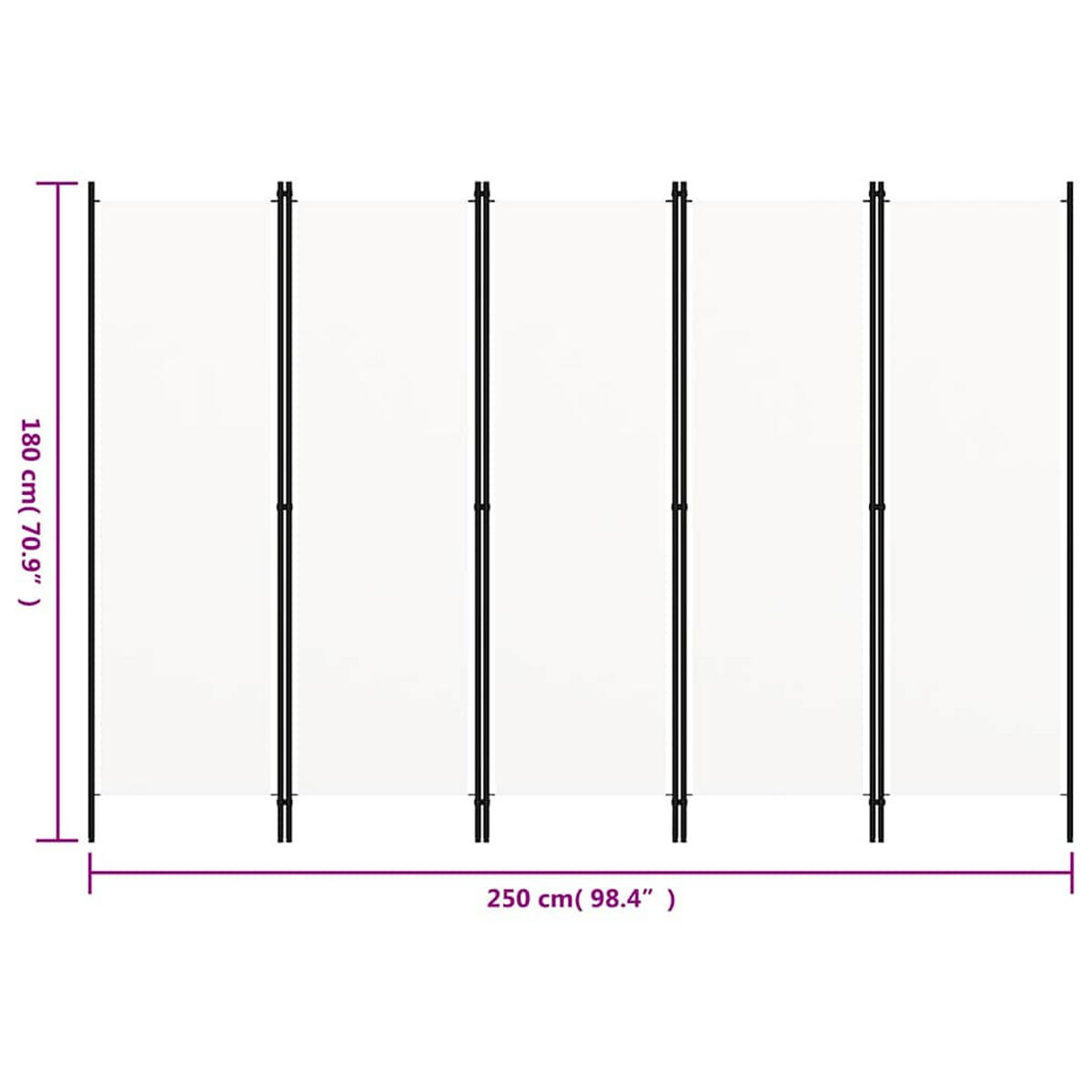 RAUMTEILER 5-teilig Weiß 250/180 Cm - Weiß, Textil (250/180/250cm) - vidaXL