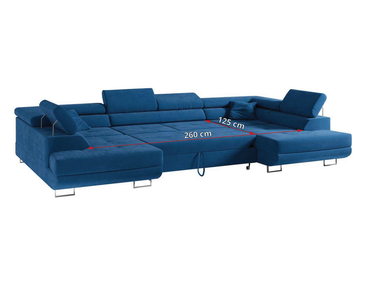 WOHNLANDSCHAFT GUSTAW U Dunkelblau Velvet - Silberfarben/Dunkelblau, Textil/Metall (340/55/205cm) - MKS