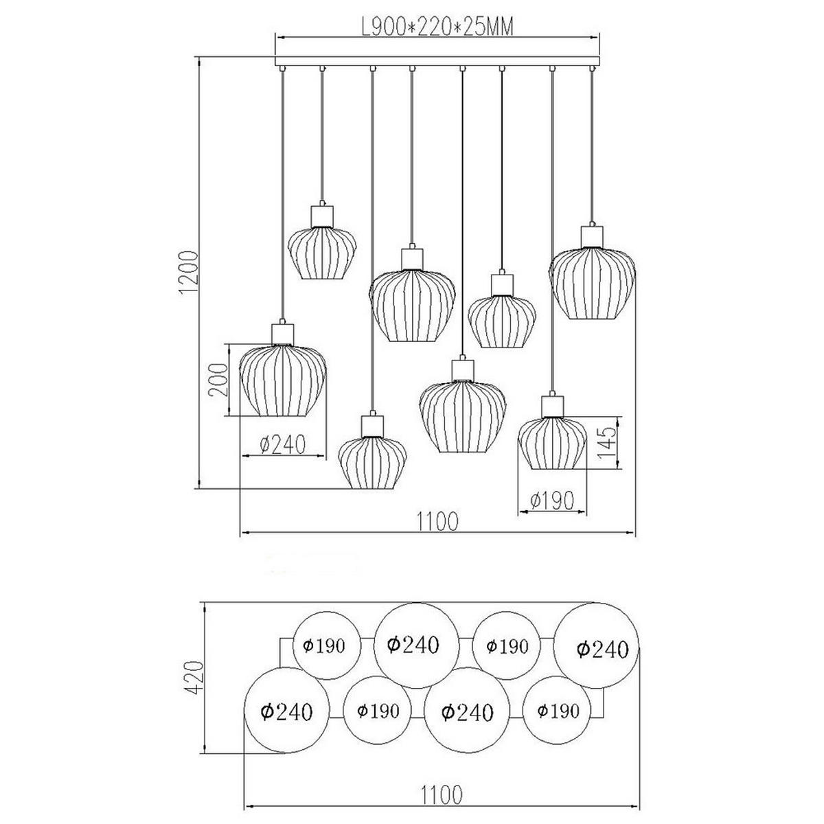 HÄNGELEUCHTE Metall Glas Rauchgrau - Schwarz, Glas (110/42/120cm) - Globo Lighting