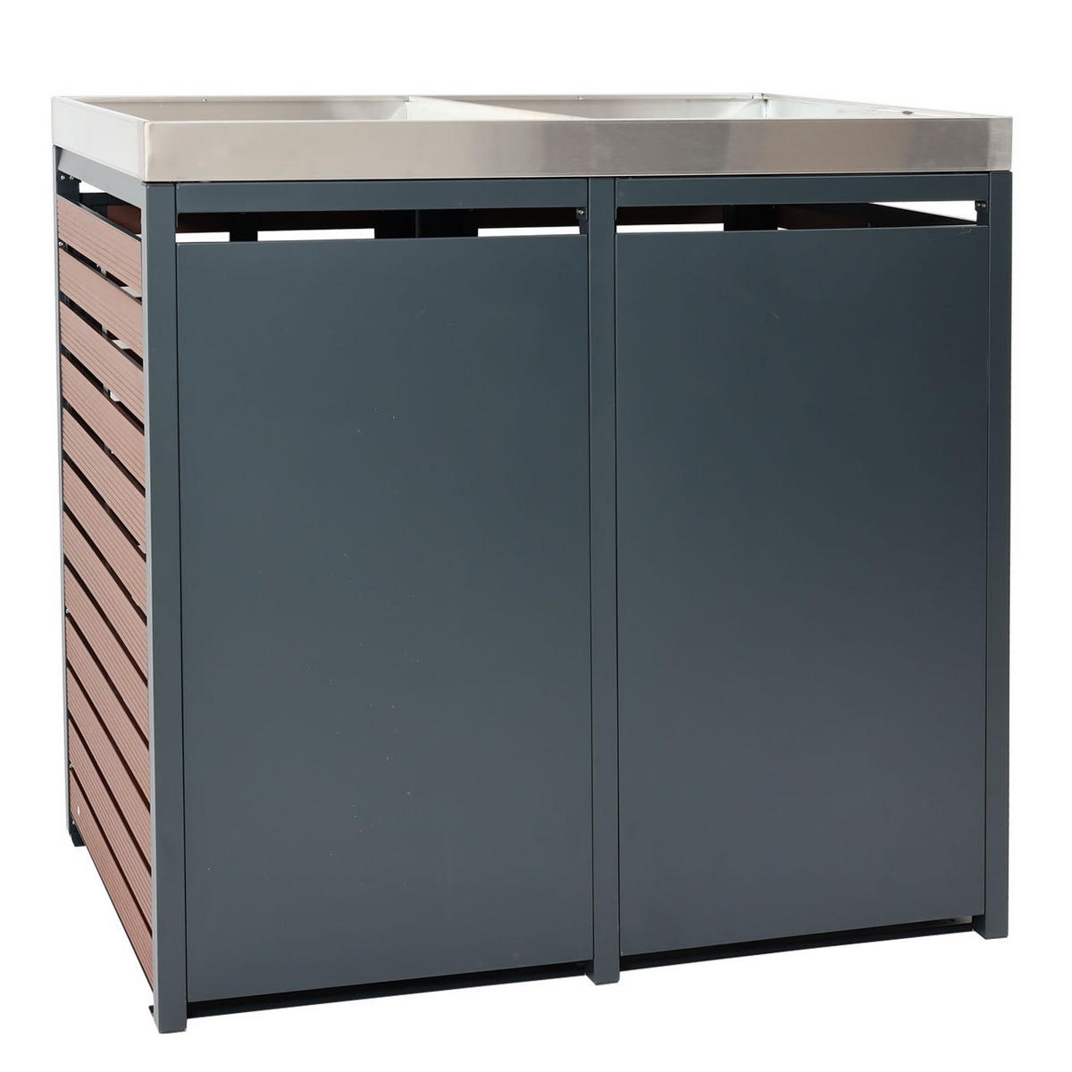 MÜLLTONNENBOX XL 2er-/4er mit Pflanzkasten HxBxT 124x146x102cm Walnuss-Holzoptik - Braun, Metall (146/124/102cm) - PROREGAL