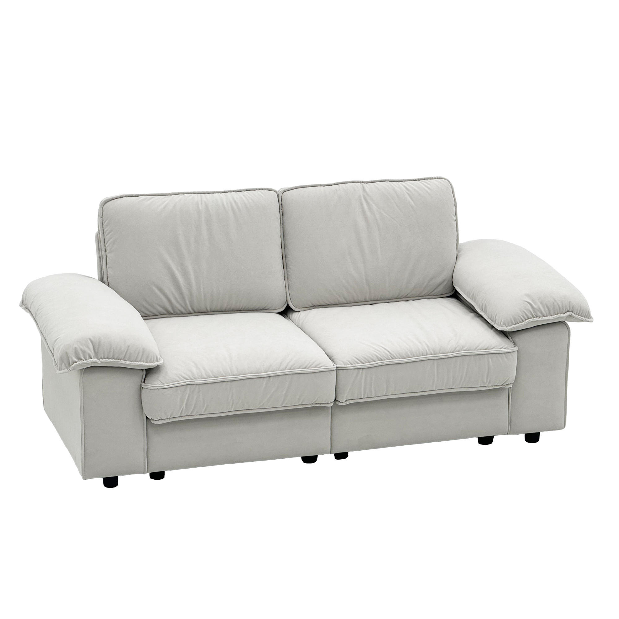 SOFA mit Stauraum Kurzplüsch Cream White - Weiß, Holzwerkstoff (201/89/91cm) - Meubliv
