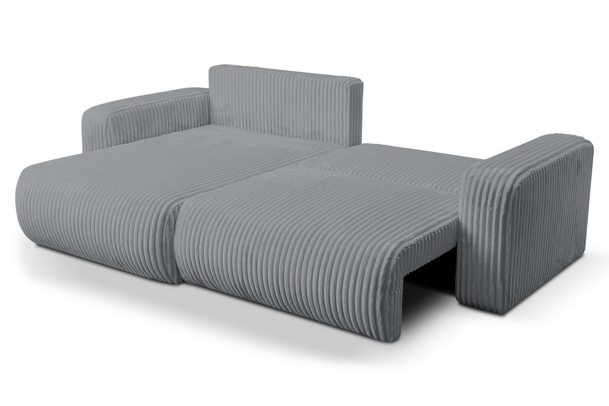 ECKSOFA Tilly, Eckcouch in L-Form mit Schlaffunktion und Bettkasten, Farbe: Grau, Cordstoff, Ottomane Universal - Grau, Textil (244/142cm) - VENASI MÖBEL