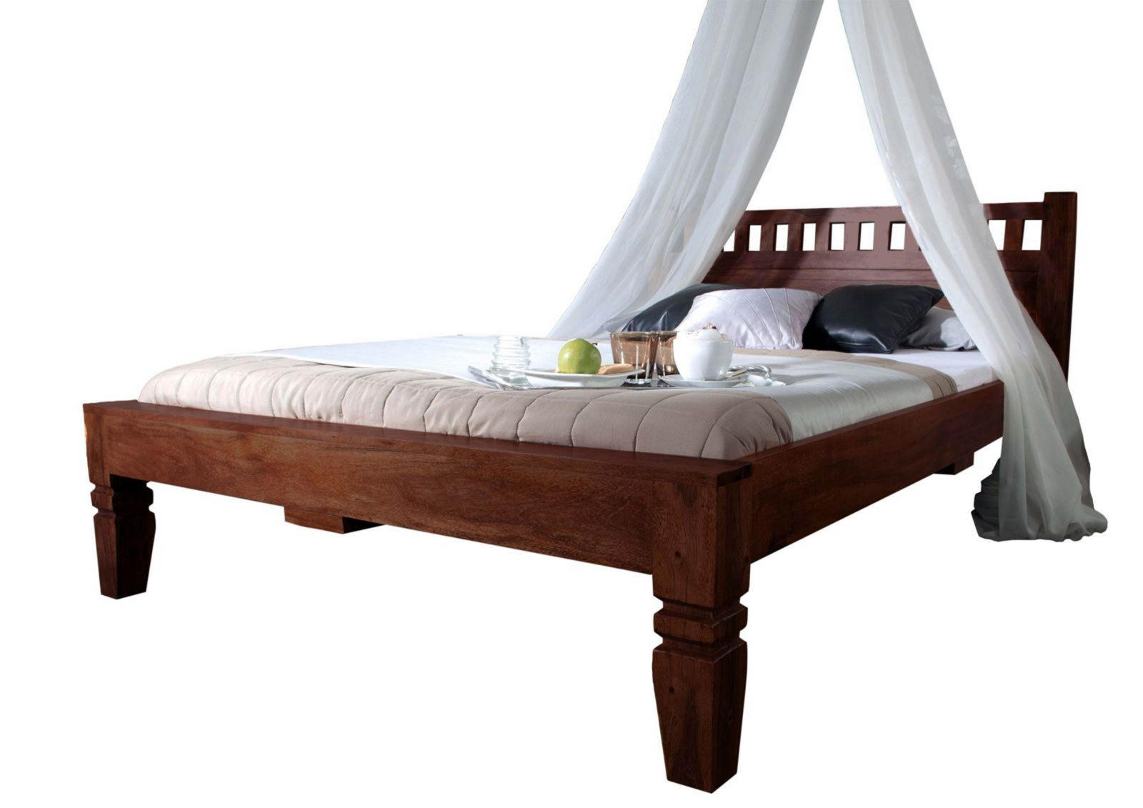 BETT Massivholz Akazie 120 x 200 x 90 dunkelbraun OXFORD #227 - Dunkelbraun, Holz (120/200cm) - Massivmoebel24