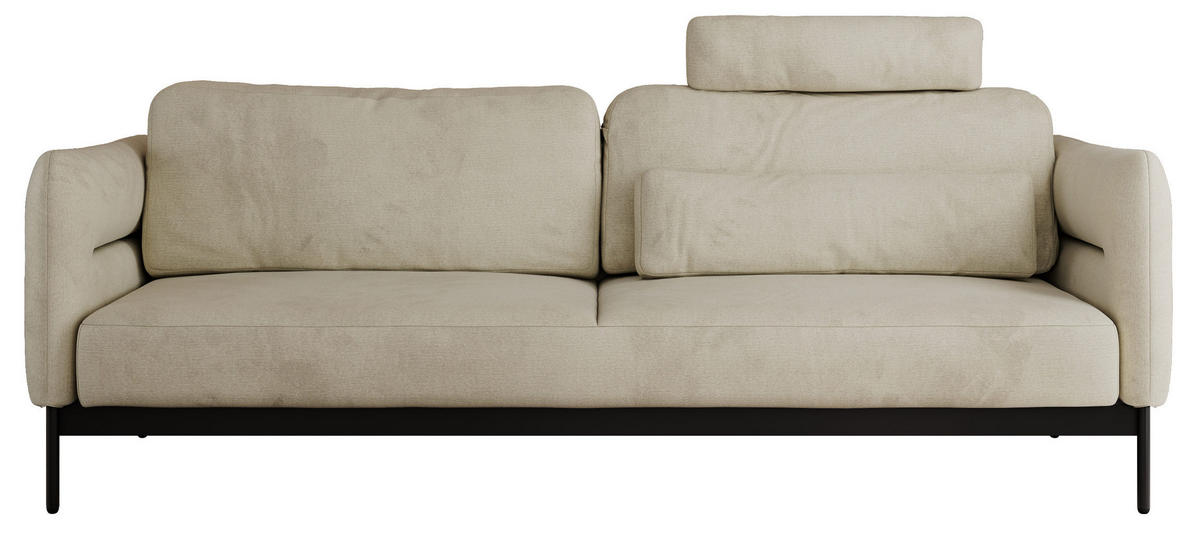 SOFA SALENTO Beige Velvet - Beige/Schwarz, Textil/Metall (221/82/101cm) - MKS