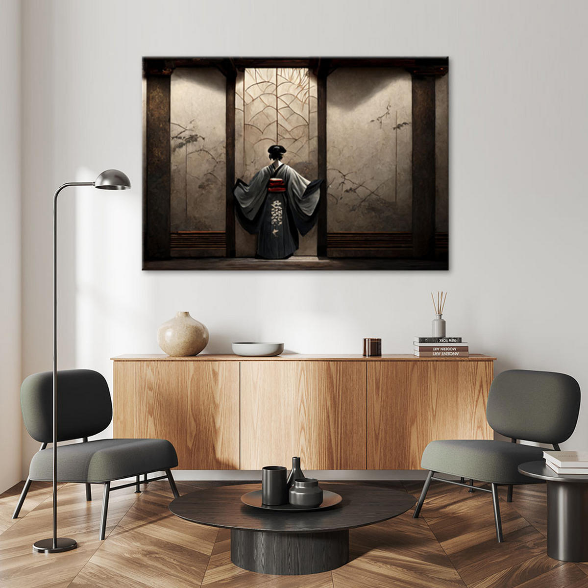 LEINWANDBILD Japanische Geisha 90x60cm - Braun, Textil (90/60cm) - Feeby