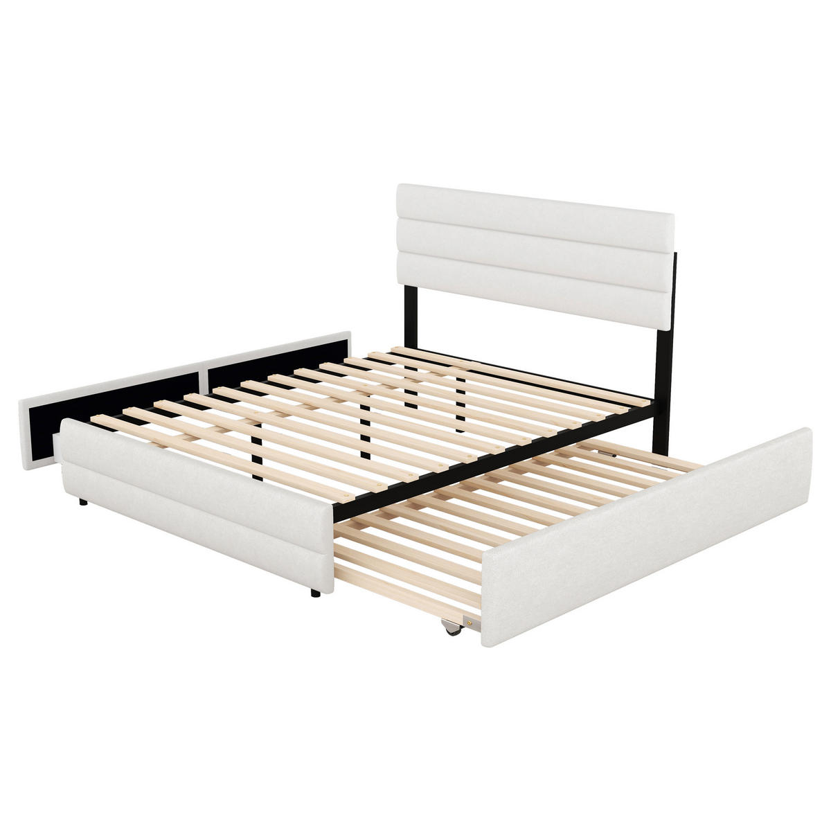 PLATTFORMBETT 140x200cm Beige für 2 Personen 2 Schubladen - Beige, Holz (140/200cm) - FLIEKS