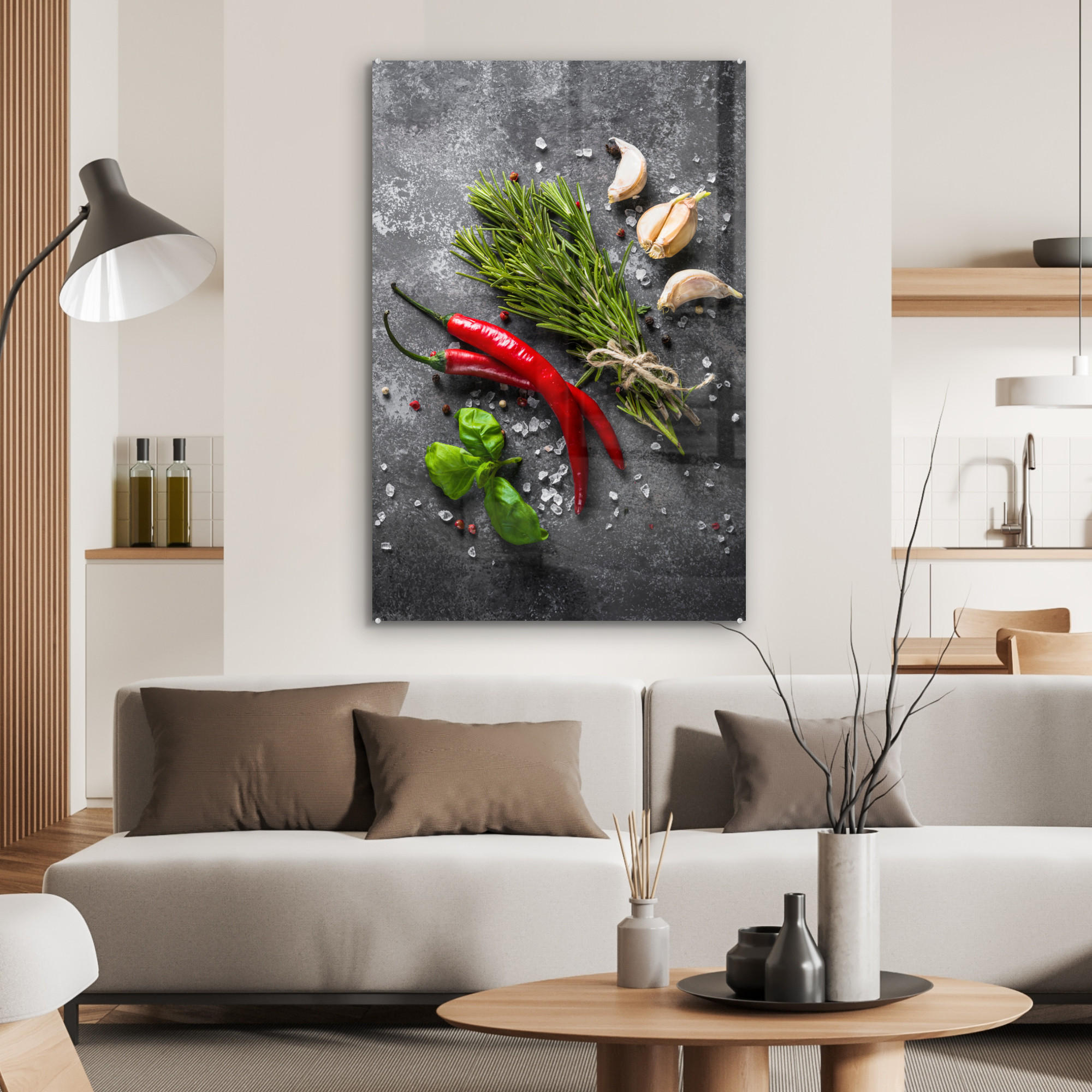 ACRYLGLASBILD Pfeffer - Kräuter - Gewürze - Beton 60x90 cm - Dunkelgrau, Glas (60/90cm) - MuchoWow