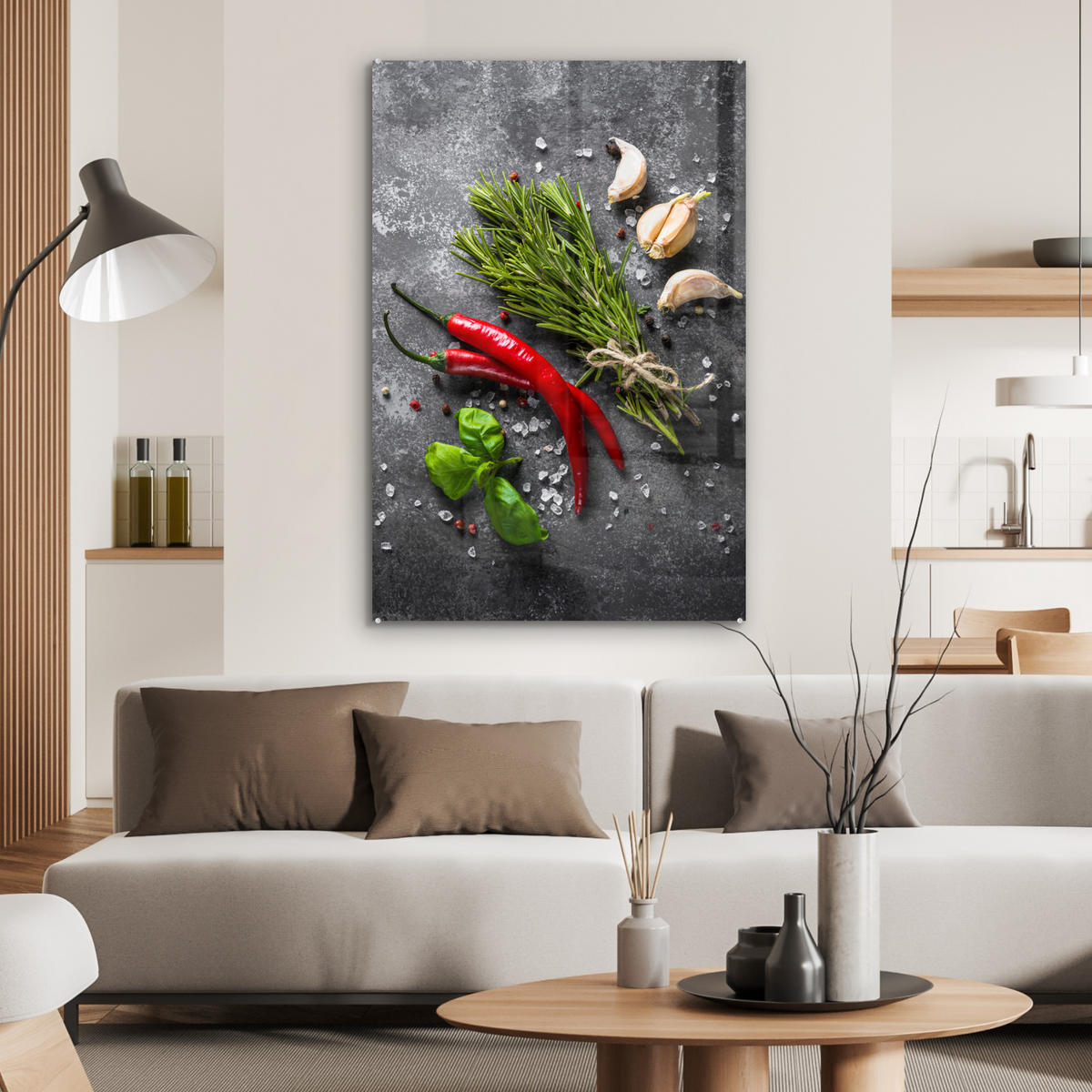 ACRYLGLASBILD Pfeffer - Kräuter - Gewürze - Beton 60x90 cm - Dunkelgrau, Glas (60/90cm) - MuchoWow