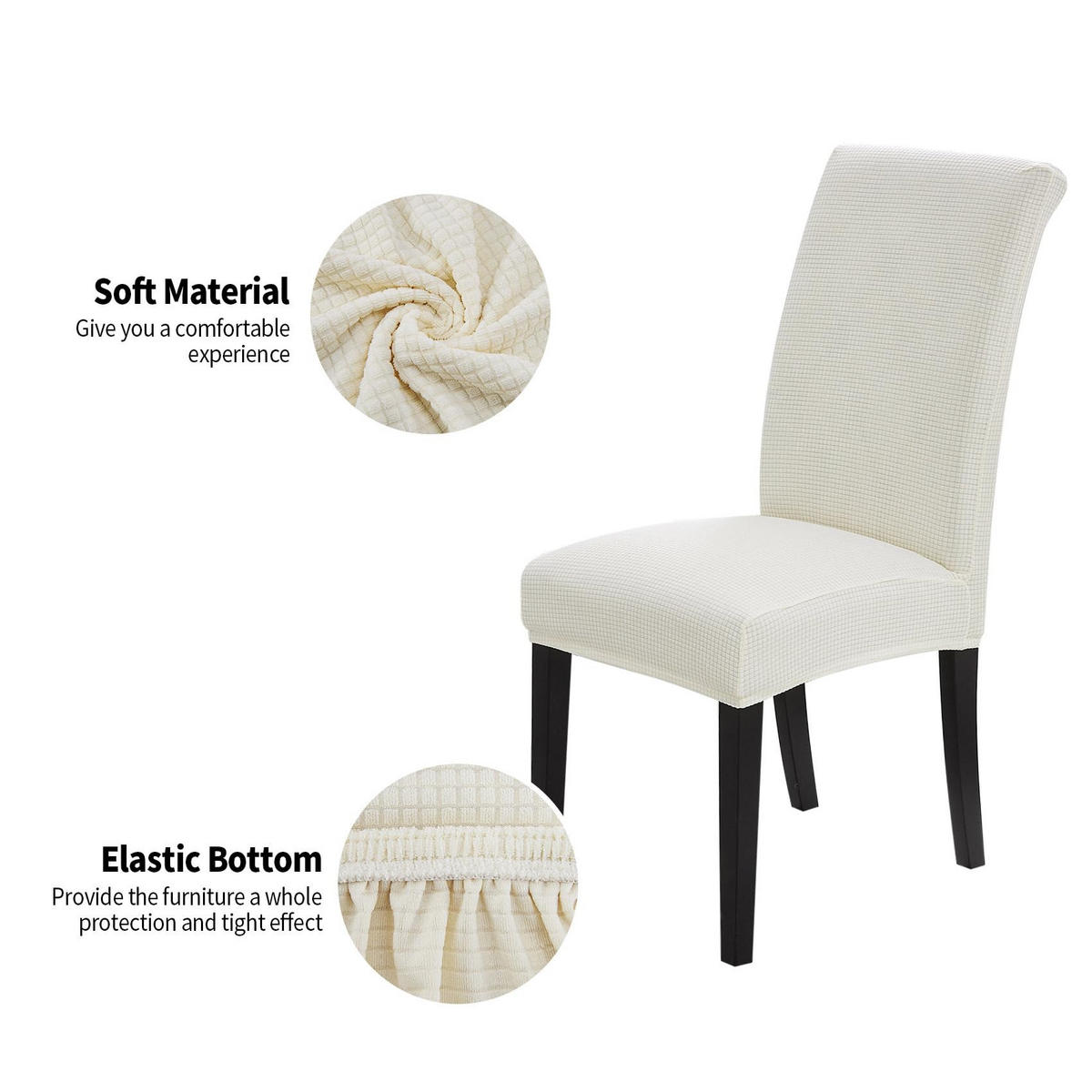 STUHLHUSSE wasserdichte Stretch-Jacquard Beige 4er-Set - Beige, Textil (38/47cm) - Kaket