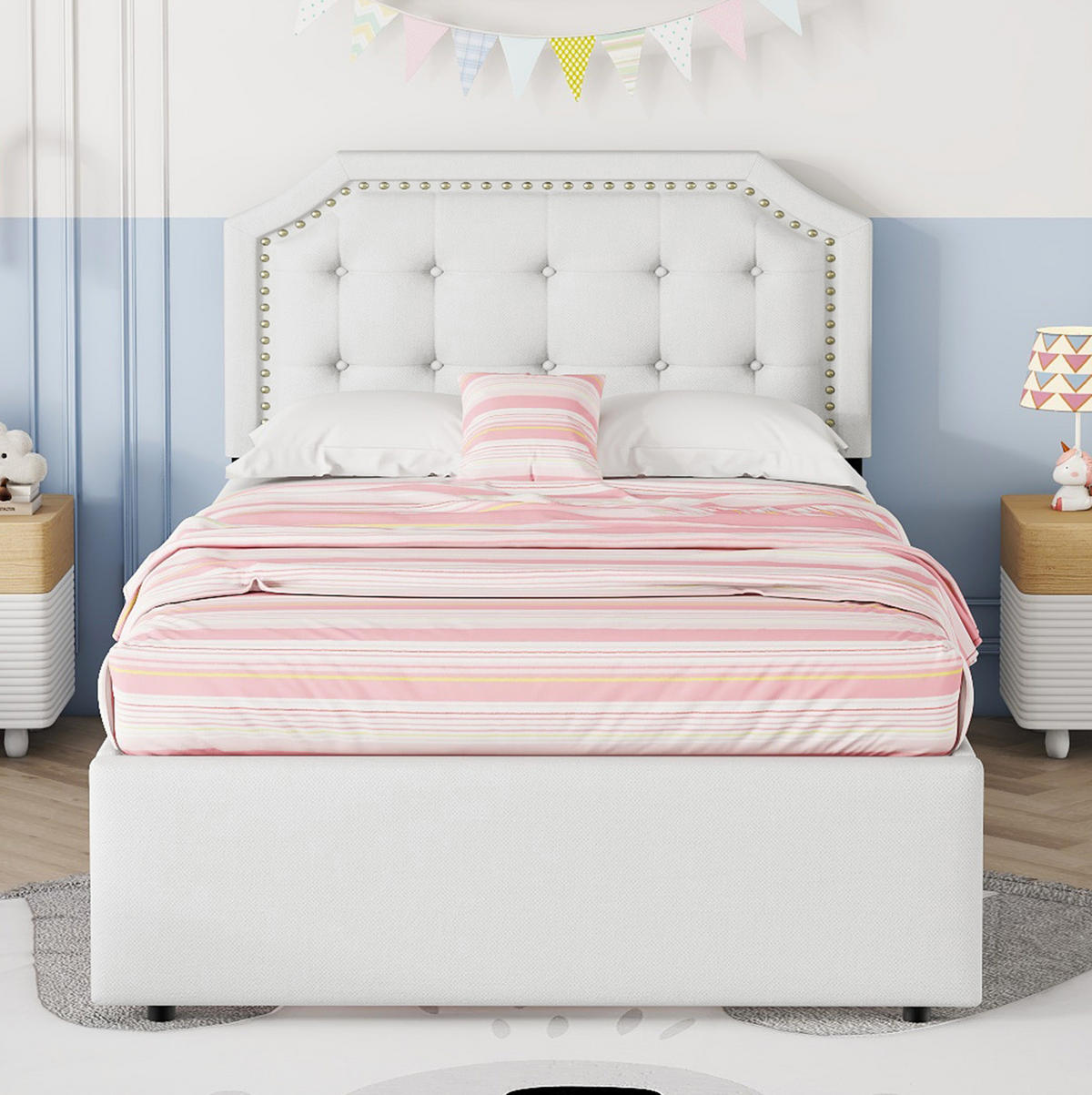 POLSTERBETT 90/200 cm Hellbeige aus MDF mit 2 Schubladen - Ecru, Holzwerkstoff (90/200cm) - OKMYHOME