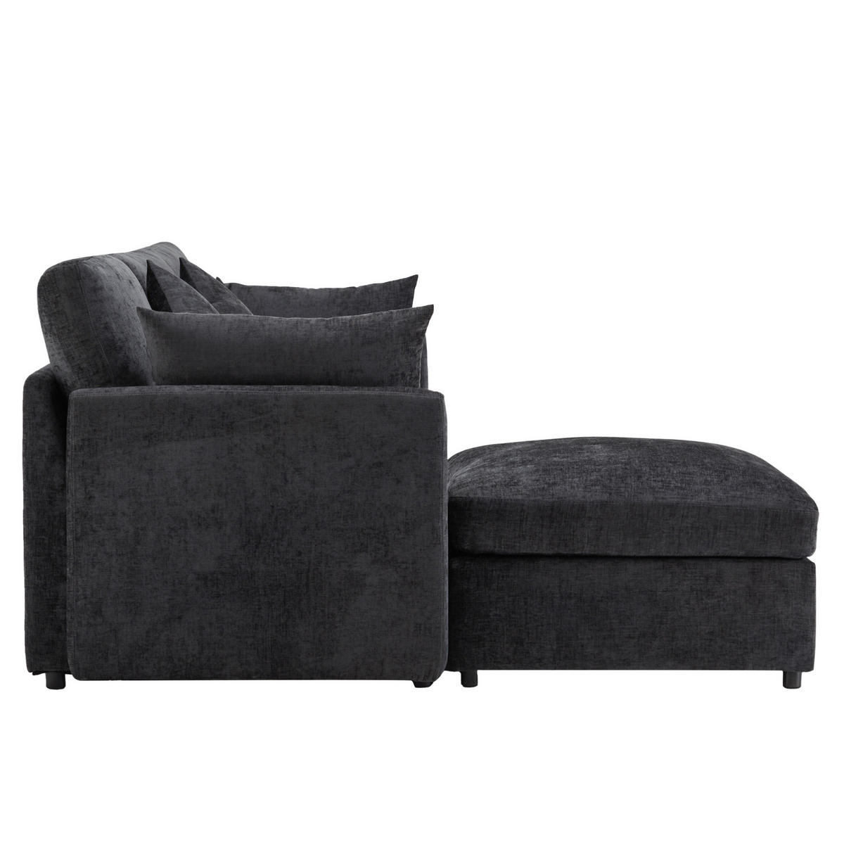 ECKSOFA 216/161/81 cm grau aus Chenille modular mit Hocker - Grau, Textil (161/216cm) - OKWISH