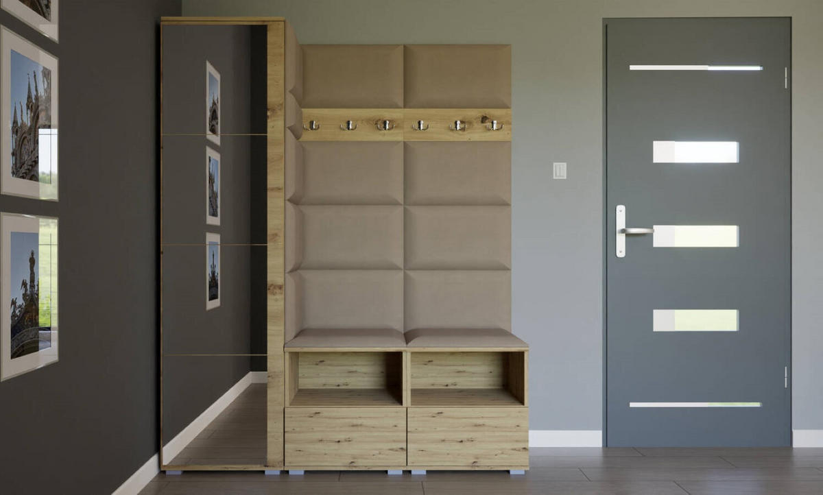 GARDEROBEN-SET Nela II mit Spiegel 150/187/40 - Beige/Silberfarben, Holzwerkstoff/Kunststoff (150/187/40cm)