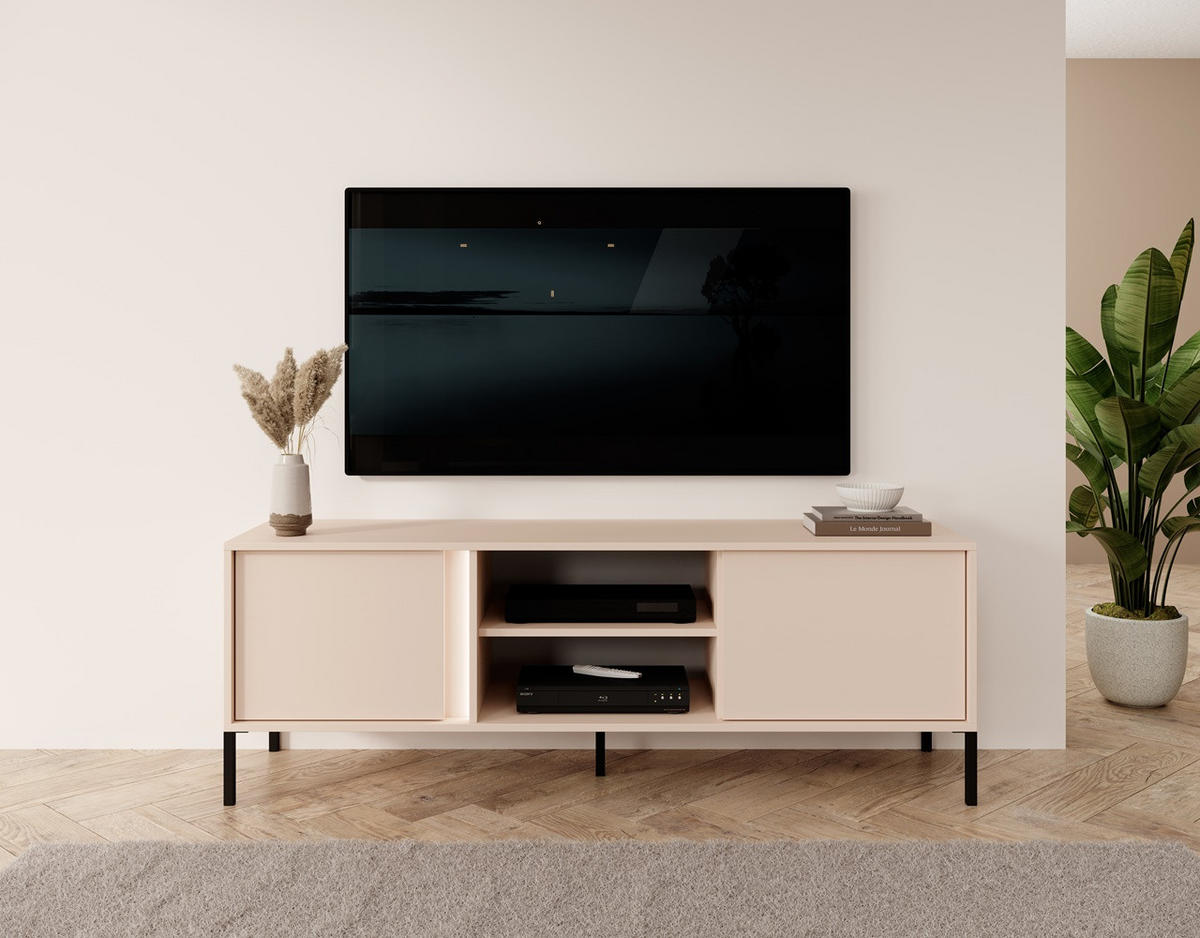 TV-SCHRANK Holen Beige, dreitürig mit schwarzen Beinen - Beige/Schwarz, Holzwerkstoff/Metall (203/53/40cm) - Bettso