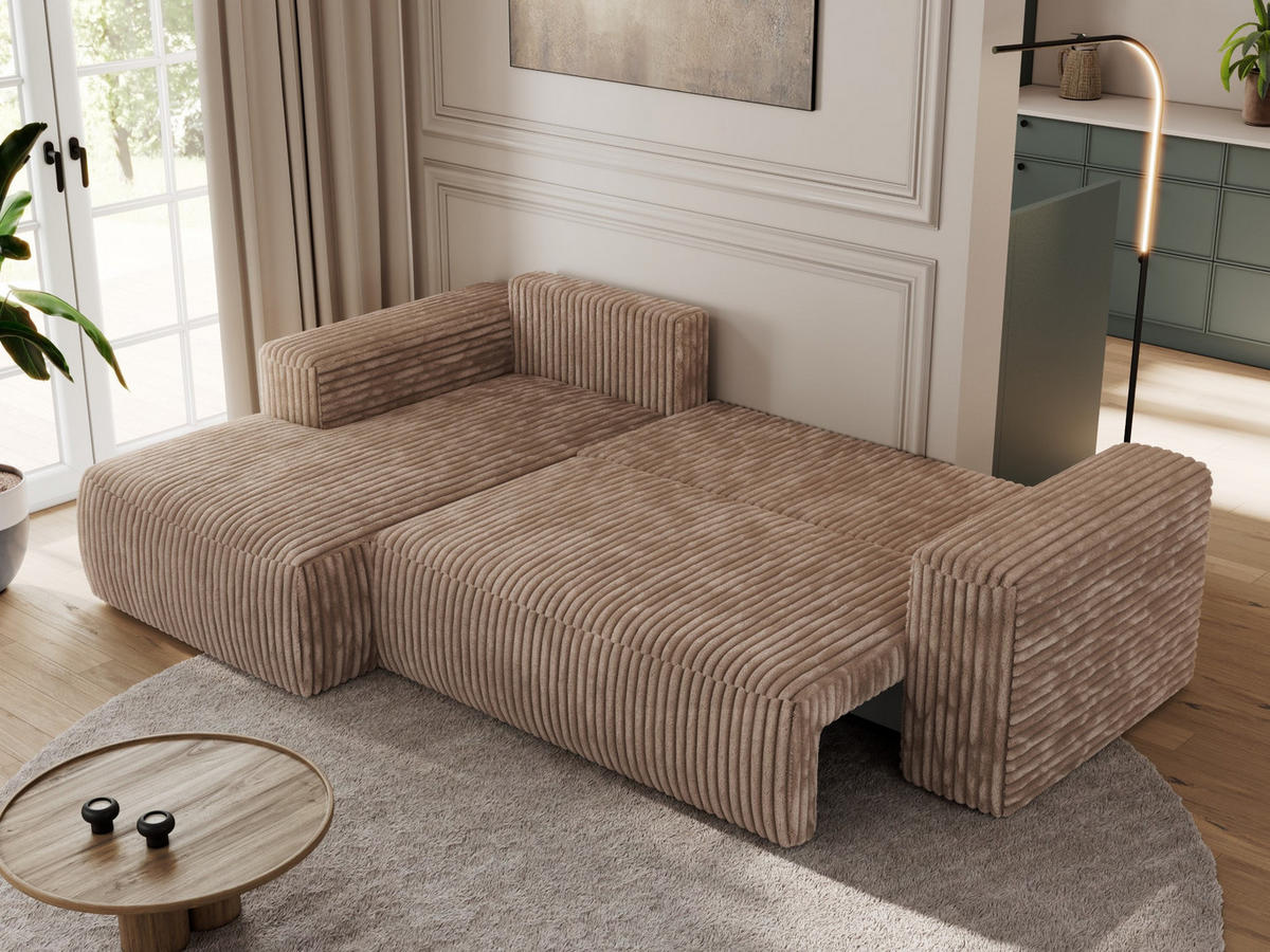 ECKSOFA TRENTINO L Braun Cord - Links - Schwarz/Braun, Textil (266/164cm) - MKS