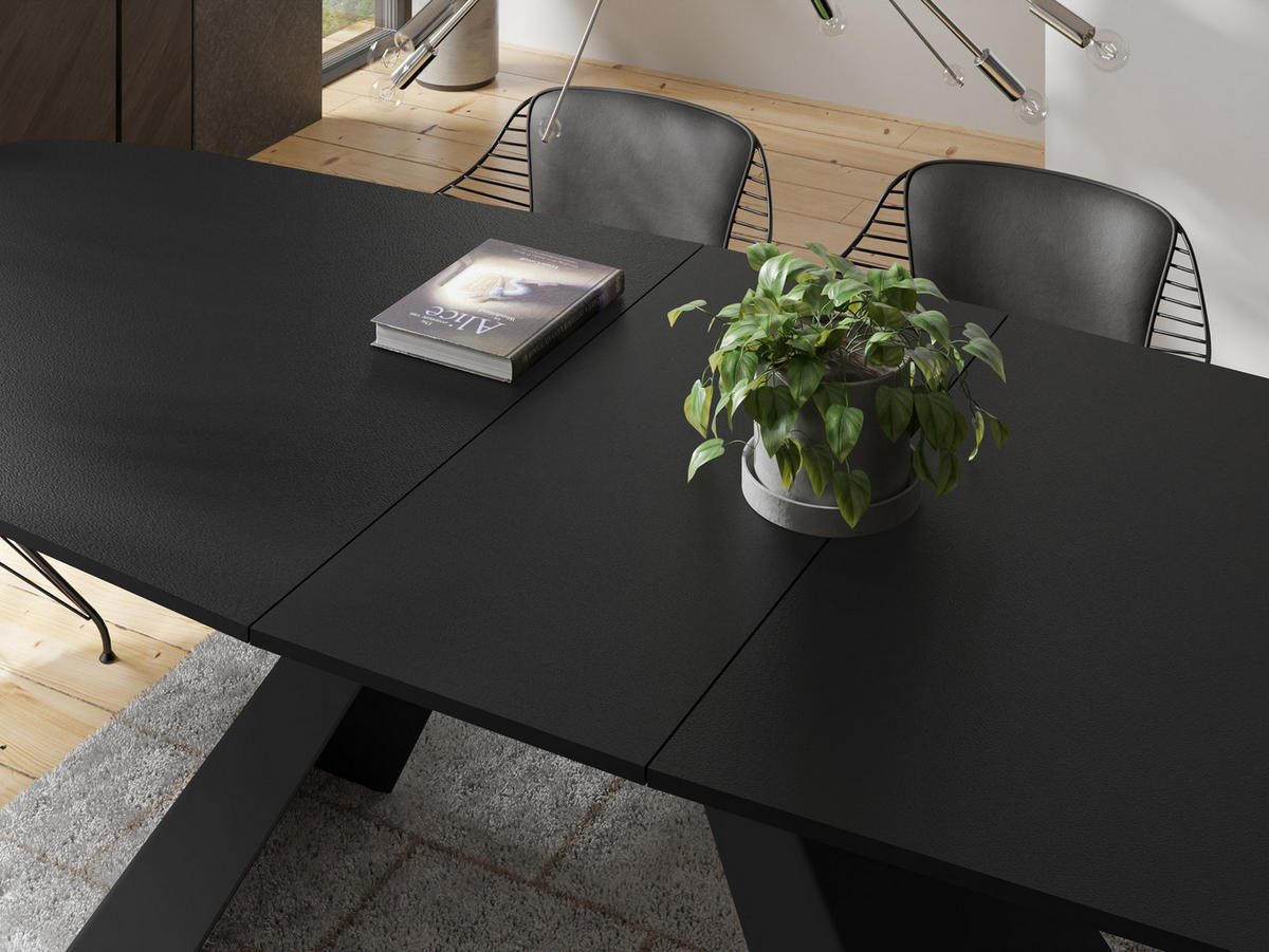 ESSTISCH Monte rechteckig ausziehbar, Schwarz 180-220/90/76 cm - Schwarz, Holzwerkstoff/Metall (180/90/76cm) - WFL GROUP
