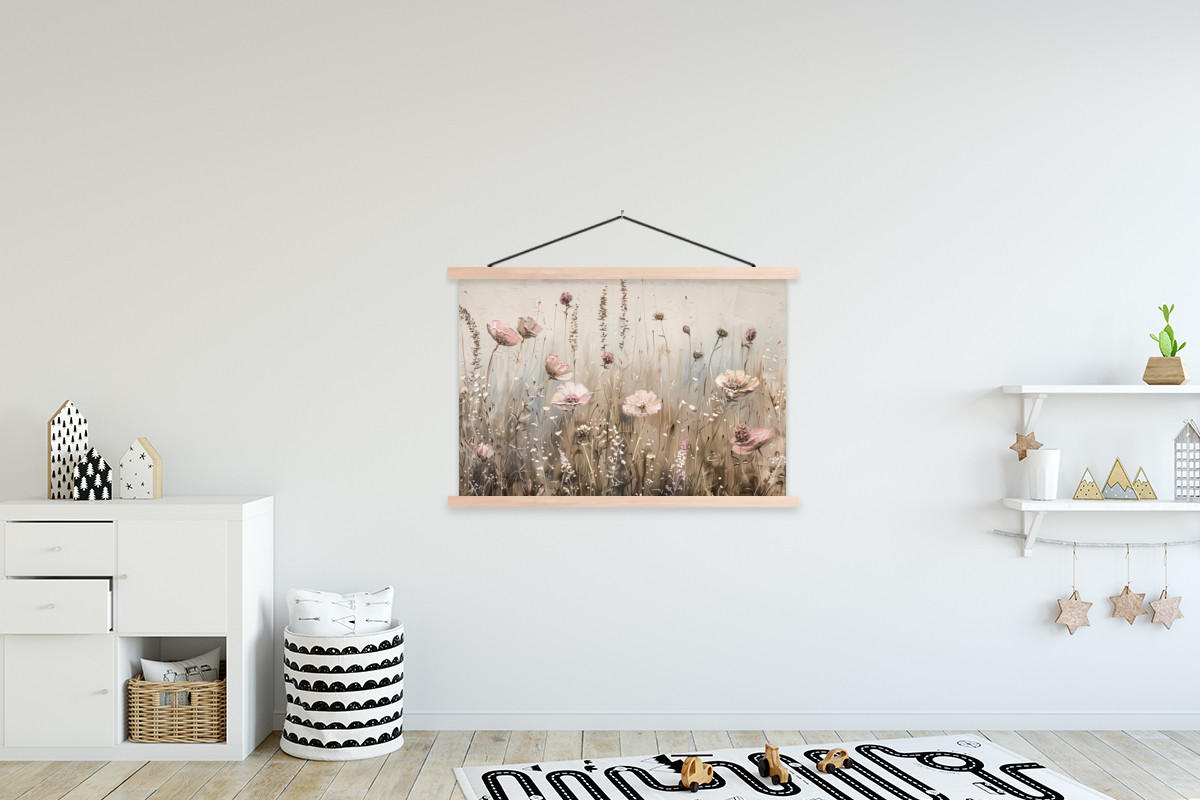 POSTER Blumen - Rosa - Modern - Beige 120x80 cm - Beige, Textil (120/80/0.15cm) - MuchoWow