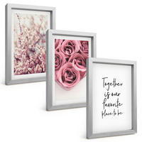 BILDER SET 3er Set - 20x30 cm Silberner Rahmen - Blumensträuße aus Rosen mit einer Inschrift - Silberfarben, Kunststoff (20/30cm) - TULUP
