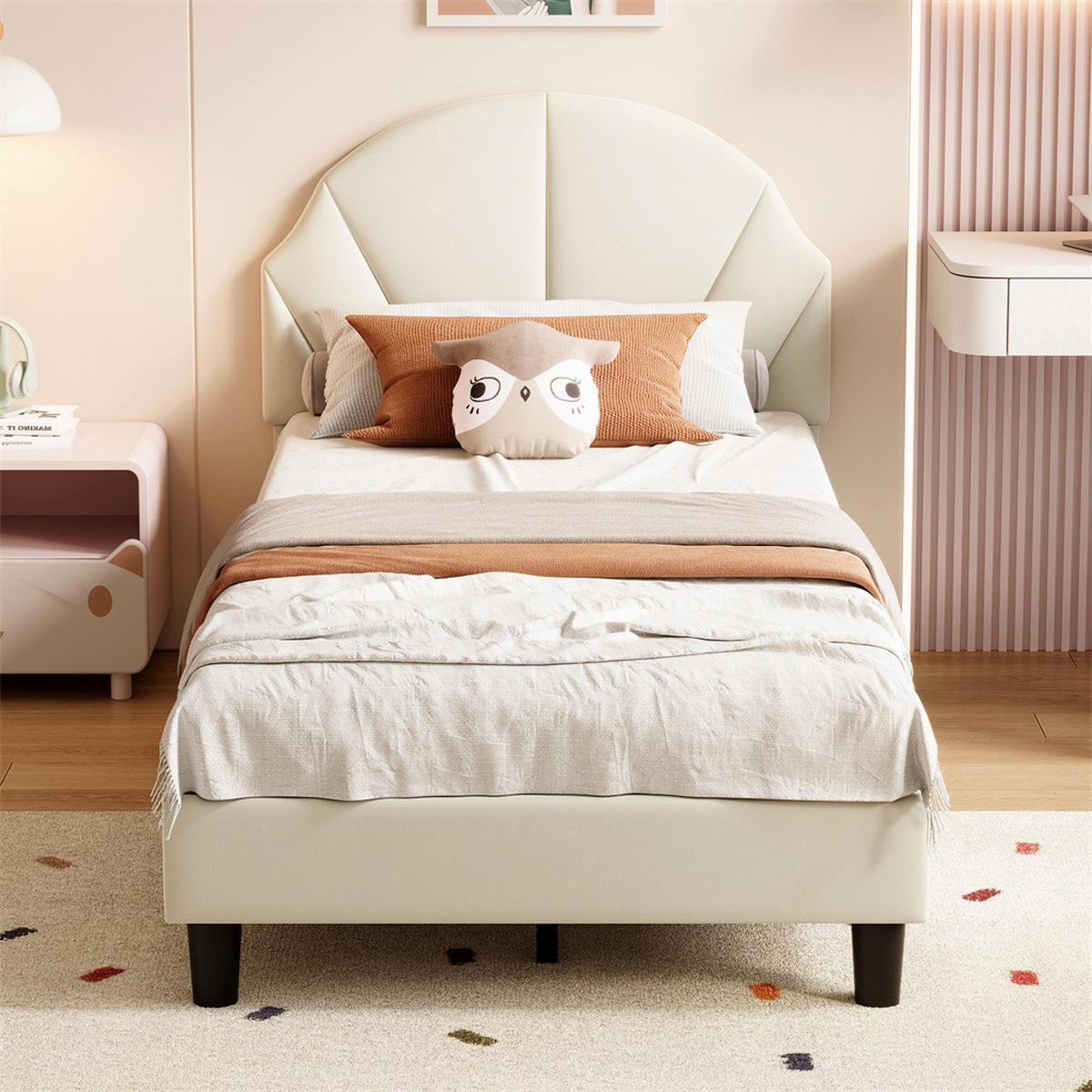 KINDERBETT 90x200 cm mit höhenverstellbarem Kopfteil - ohne Matratze - Beige - Beige, Textil (90/200cm) - DELFA