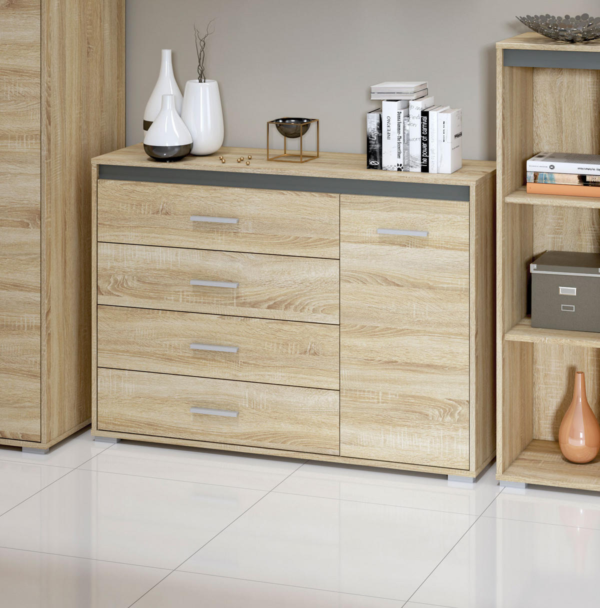 KOMMODE Avo Sonoma Eiche, Absetzung austauschbar 120 / 34 / 85cm - Braun/Sonoma Eiche, Holz/Holzwerkstoff (120/85/34cm) - Feldmann-Wohnen