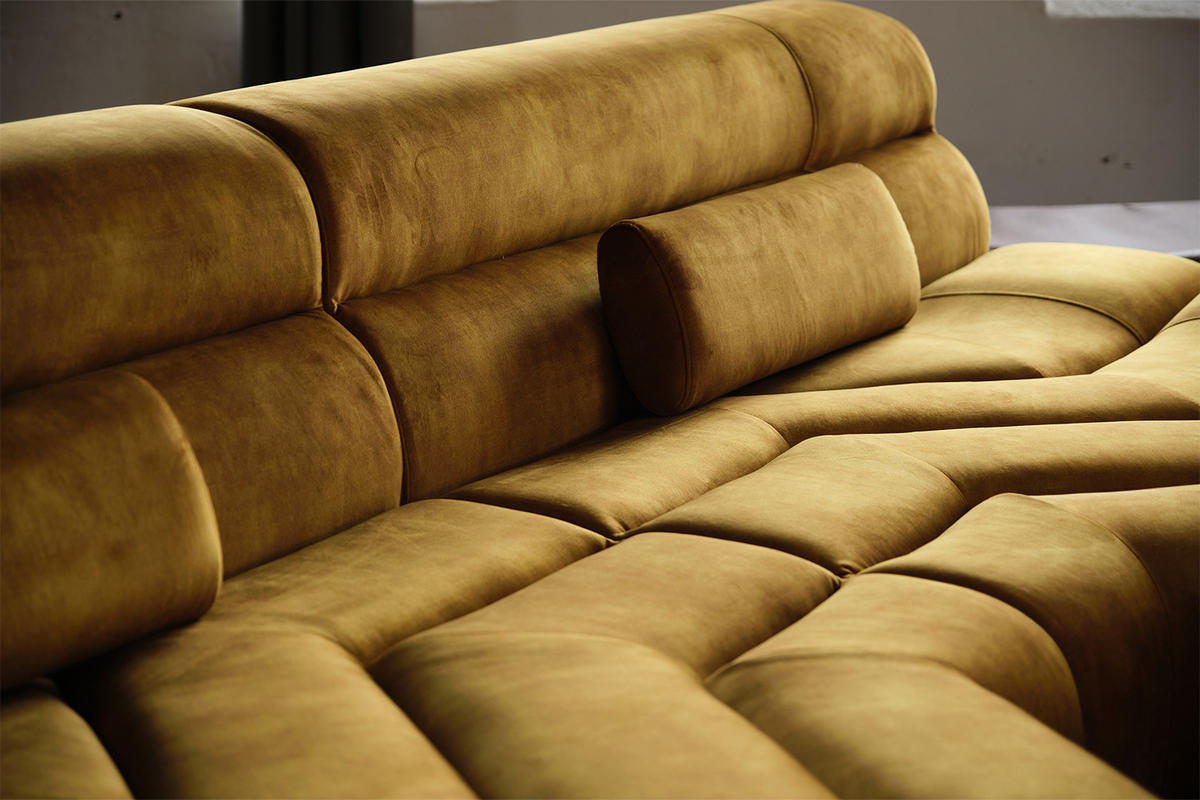 BIG SOFA MIT KISSEN TARA Gold Velvet - Goldfarben, Textil (286/76/143cm) - KAWOLA